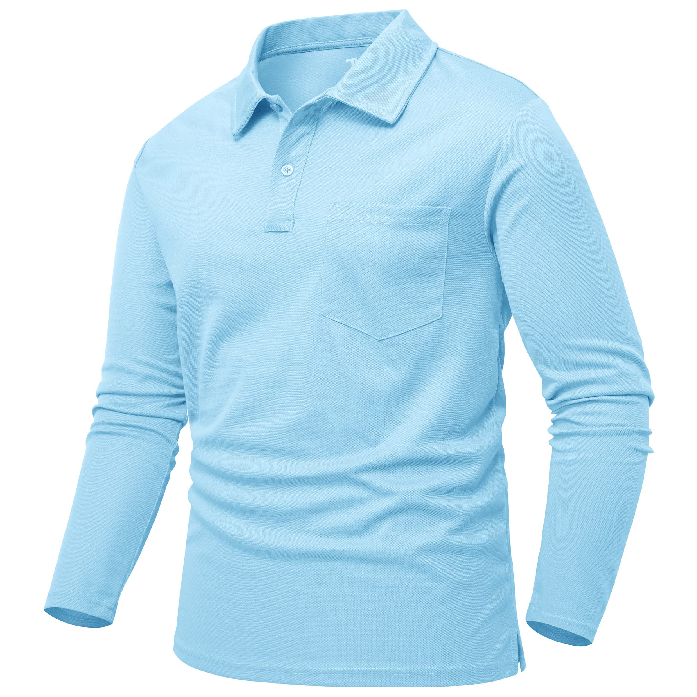 Rdruko Polo de manga larga transpirable para hombre, casual, cuello con botón, secado rápido, para trabajo, golf, senderismo, con bolsillo