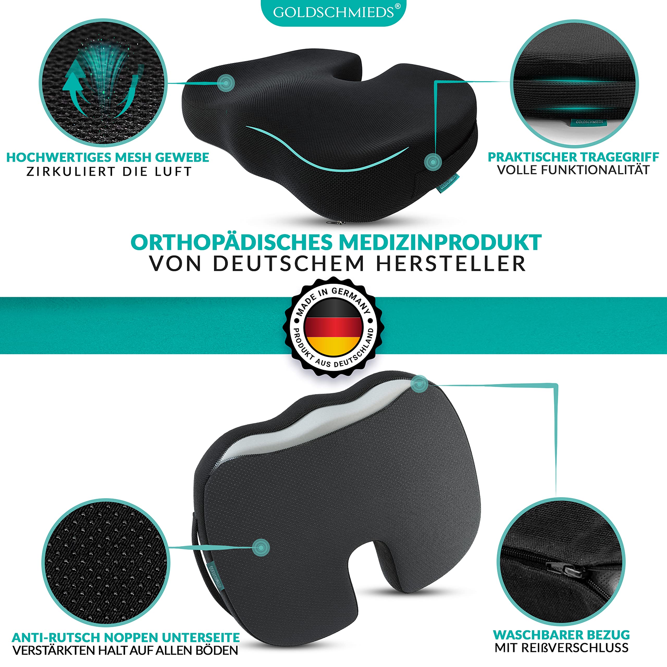 Cuscino ortopedico [vincitore del test] Cuscino ergonomico per casa, ufficio (sedia da ufficio), auto, yoga & Co. - Scarico del coccige per una postura sana (peso: 50-95 kg)
