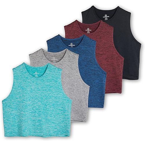 Real Essentials 5 Pack: Women's Dry Fit Crop Summer Tank Top - Gym Yoga Workout Sports Tee (Available in Plus Size)