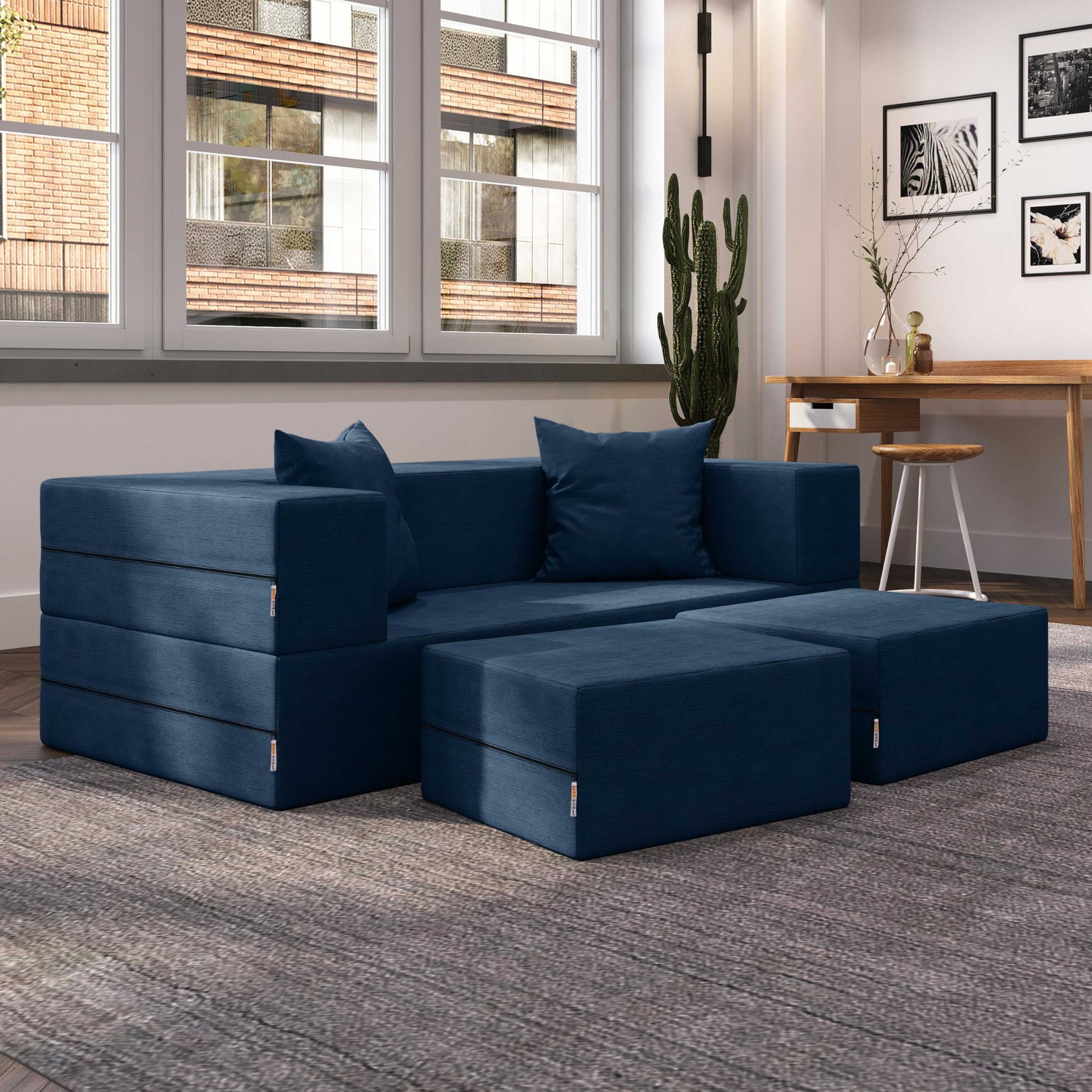 Amazon.com: Jaxx Zipline Convertible Sleeper Loveseat & Ottomans
