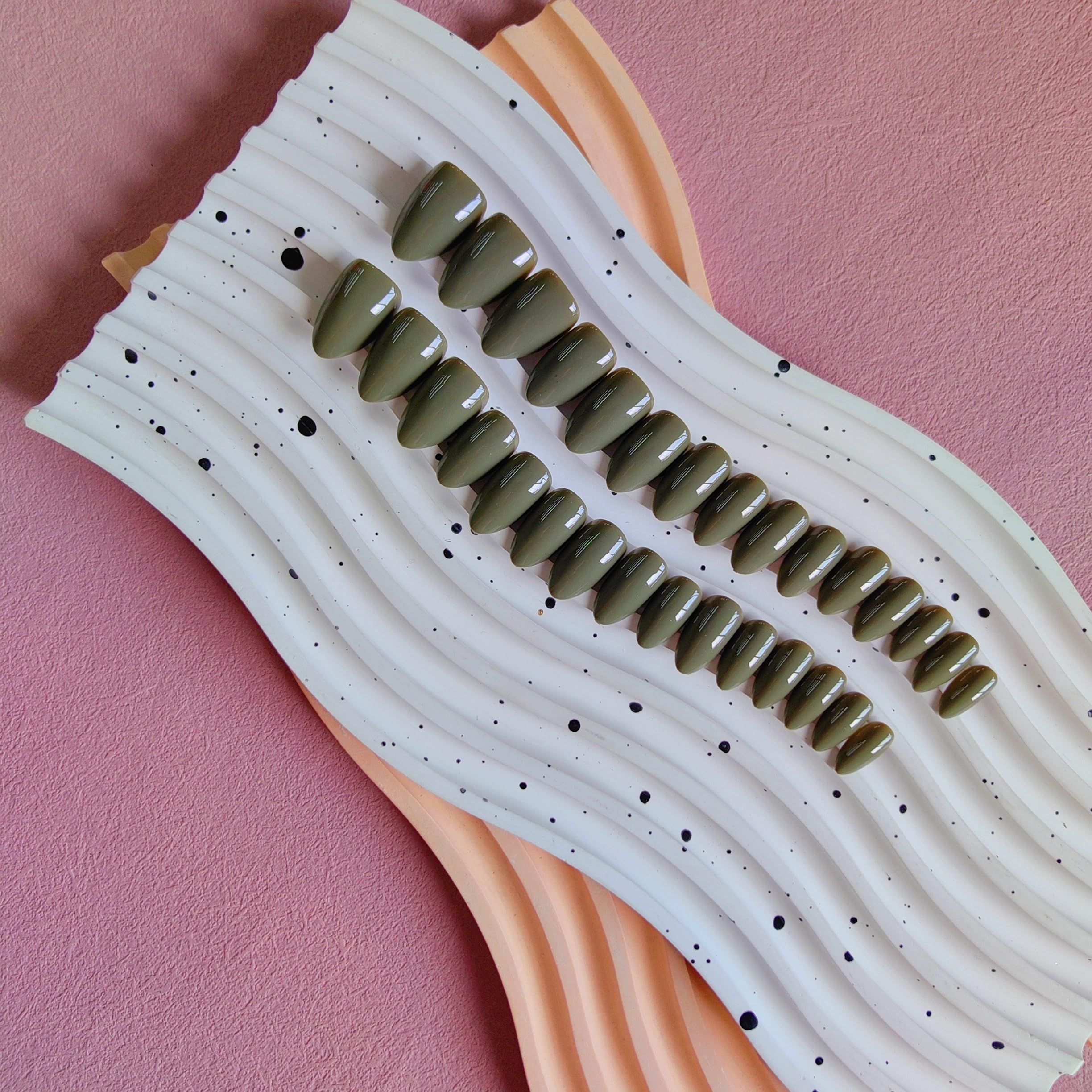 SXVME Olive Green Press on Nails Short Almond Shaped - Image 4