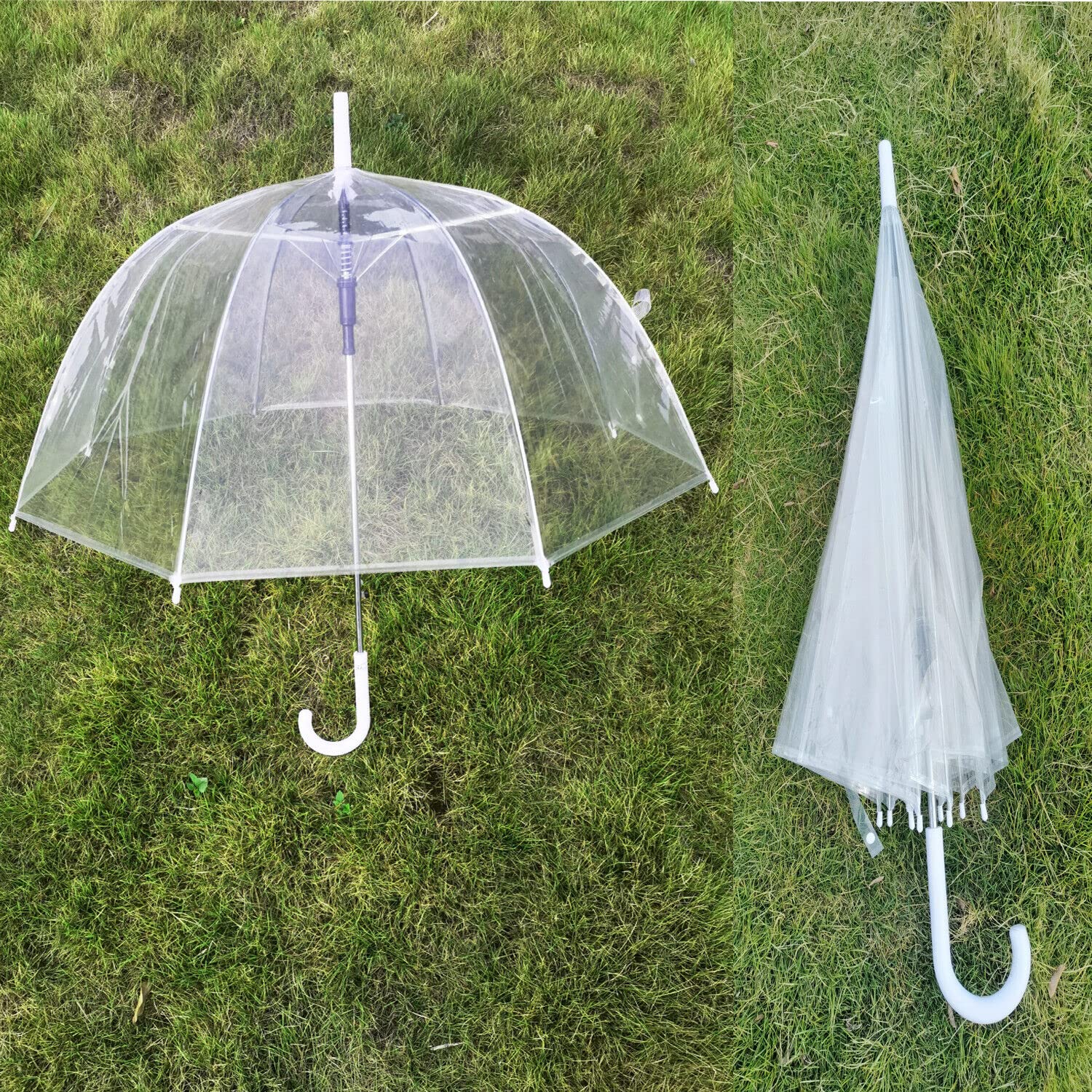 Lot de 4 parapluies de pluie en forme de dôme transparent pour mariage, avec poignée blanche et pique, pour la marche, pour femme, homme, unisexe, pour fête, demoiselle d'honneur, mariée, mode