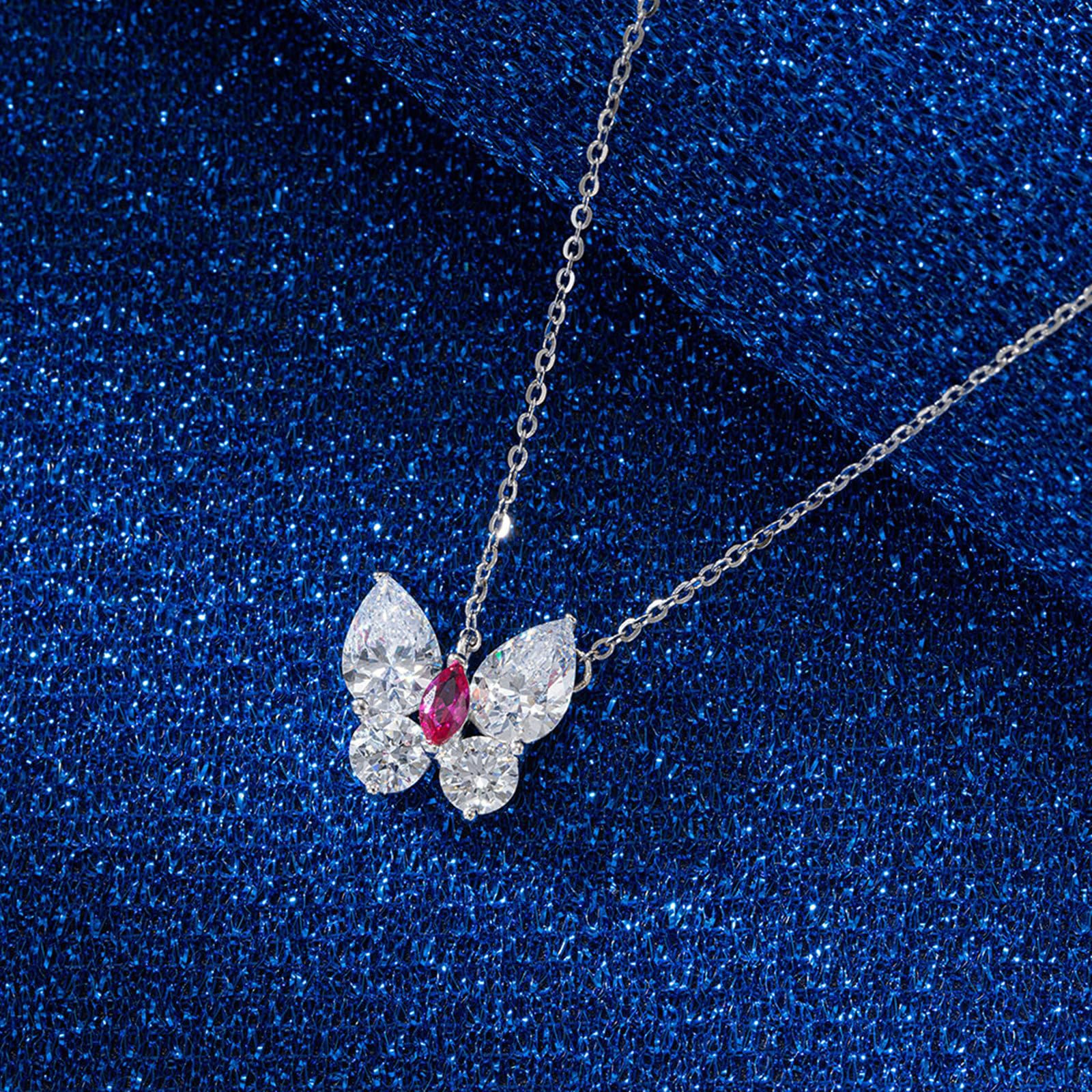 Ciondolo Donna Argento 925, Collana con Ciondolo a Farfalla in Zirconia cubica in 925 Argento per Donna Argento, Lunghezza 40+5cm