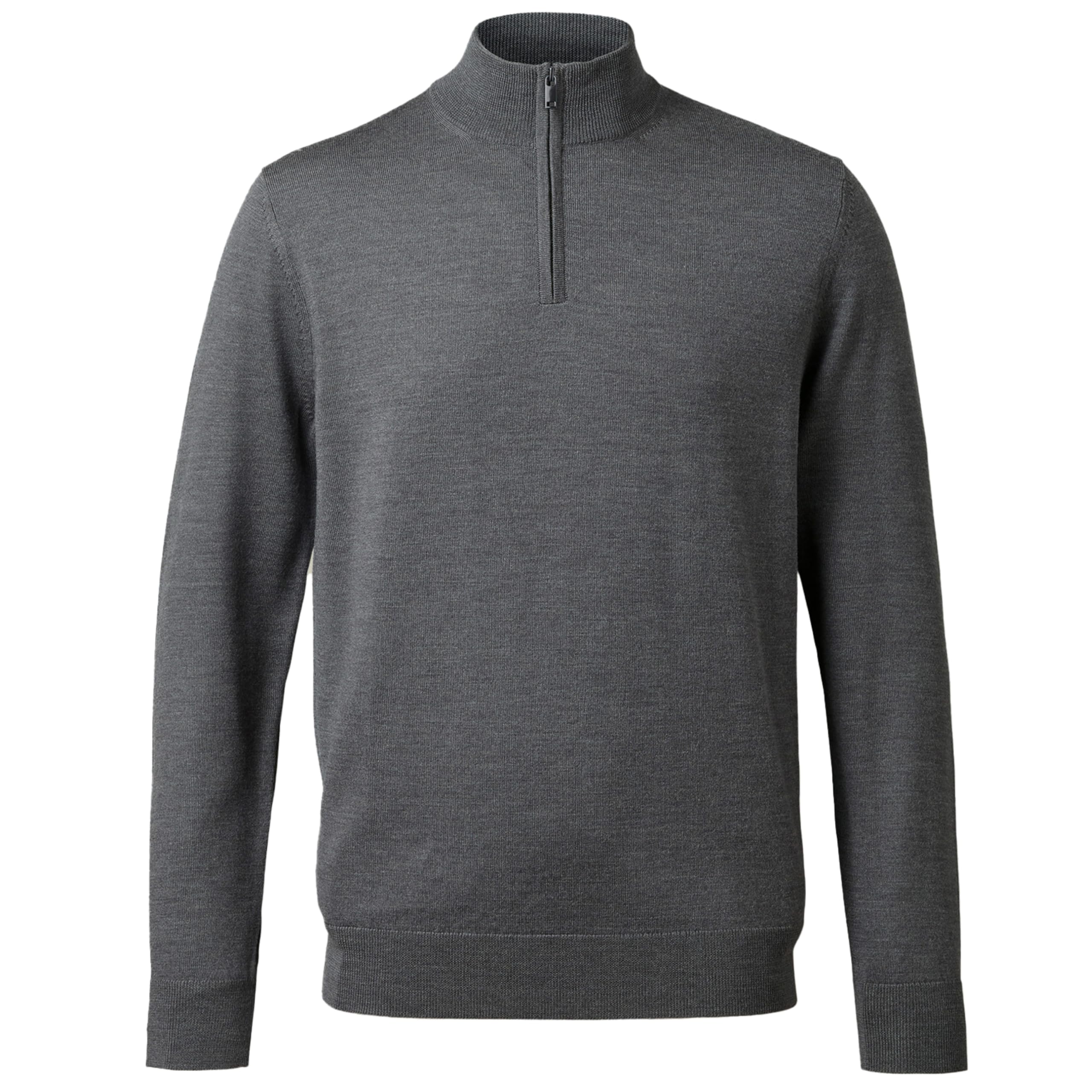 Charles Tyrwhitt Herren Merino Zip-Neck Pullover | Grauer XL Merinowoll-Pullover