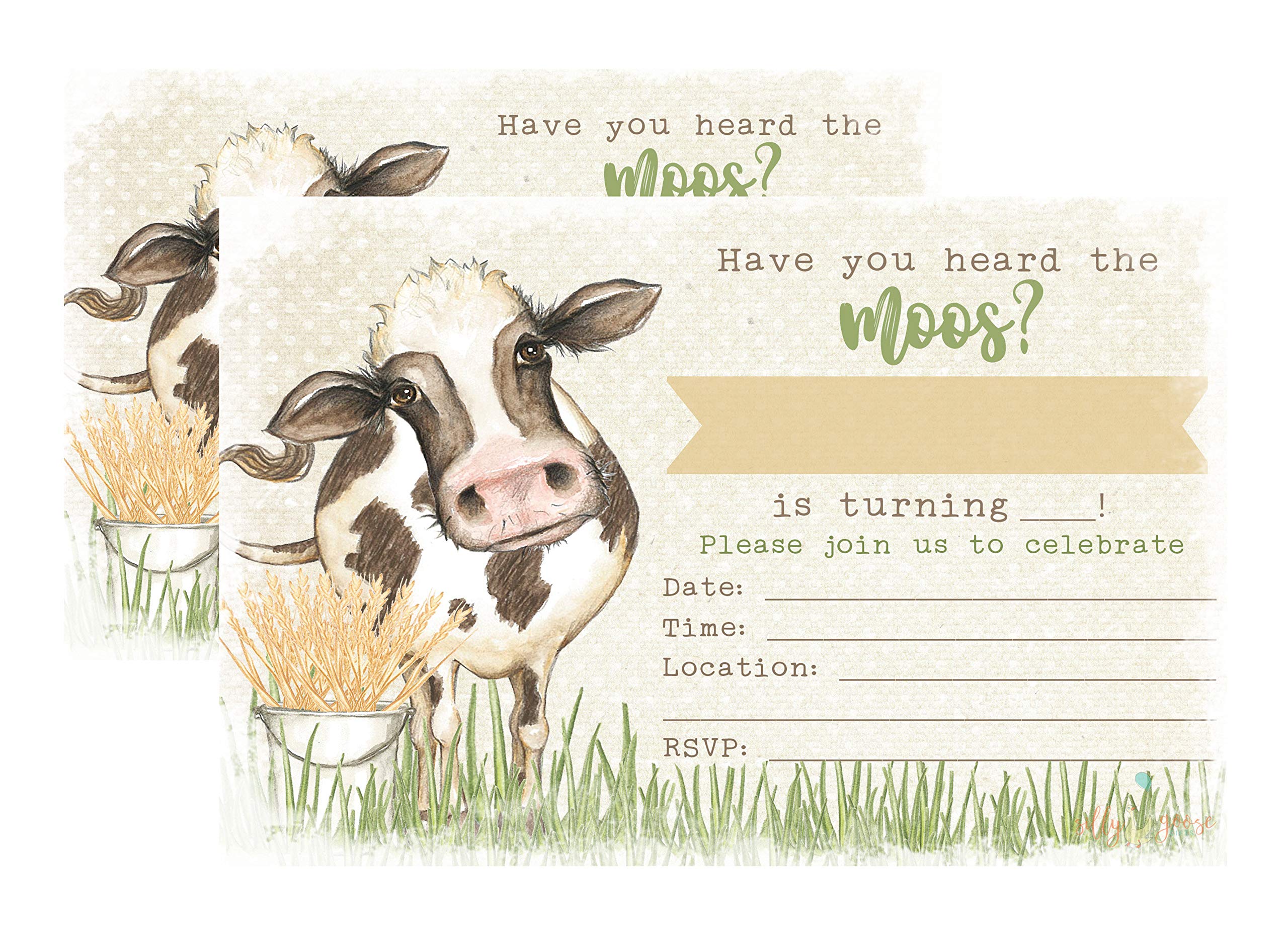 Amazon.com : Have You Heard The Moos? Cow Watercolor Themed Party  Invitation Invite Country Farm (Neutral) : Home & Kitchen