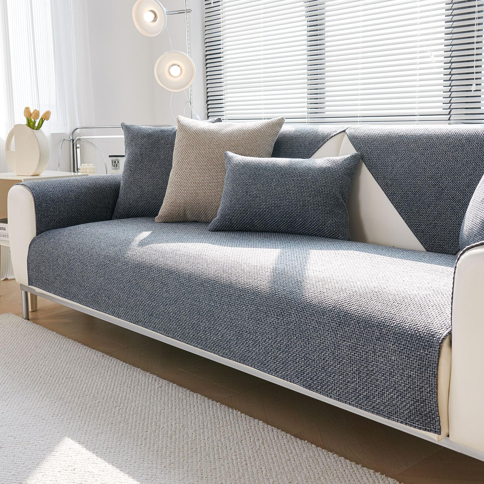 Treer Linen Fabric Anti Slip Sofa Cover, Simple Style Sofa Seat Cover Universal Soft Thick Sofa Cushion Protector 1 2 3 4 Seater Couch Covers L Shape/Corner Sofa Protector (70x70cm,Dark Gray)