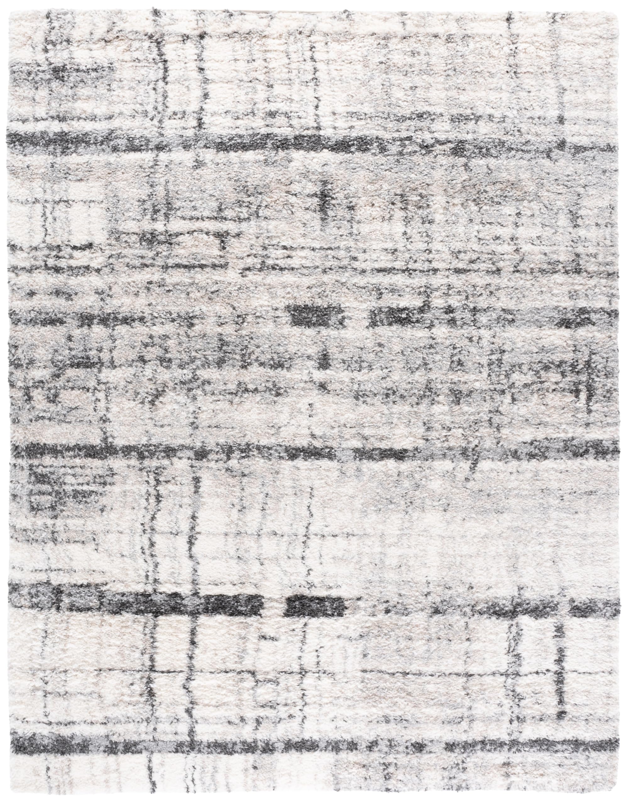 SAFAVIEH Fontana Shag Collection Area Rug - 10' x 14', Ivory & Grey, Modern Design, Non-Shedding & Easy Care, 2-inch Thick Ideal for High Traffic