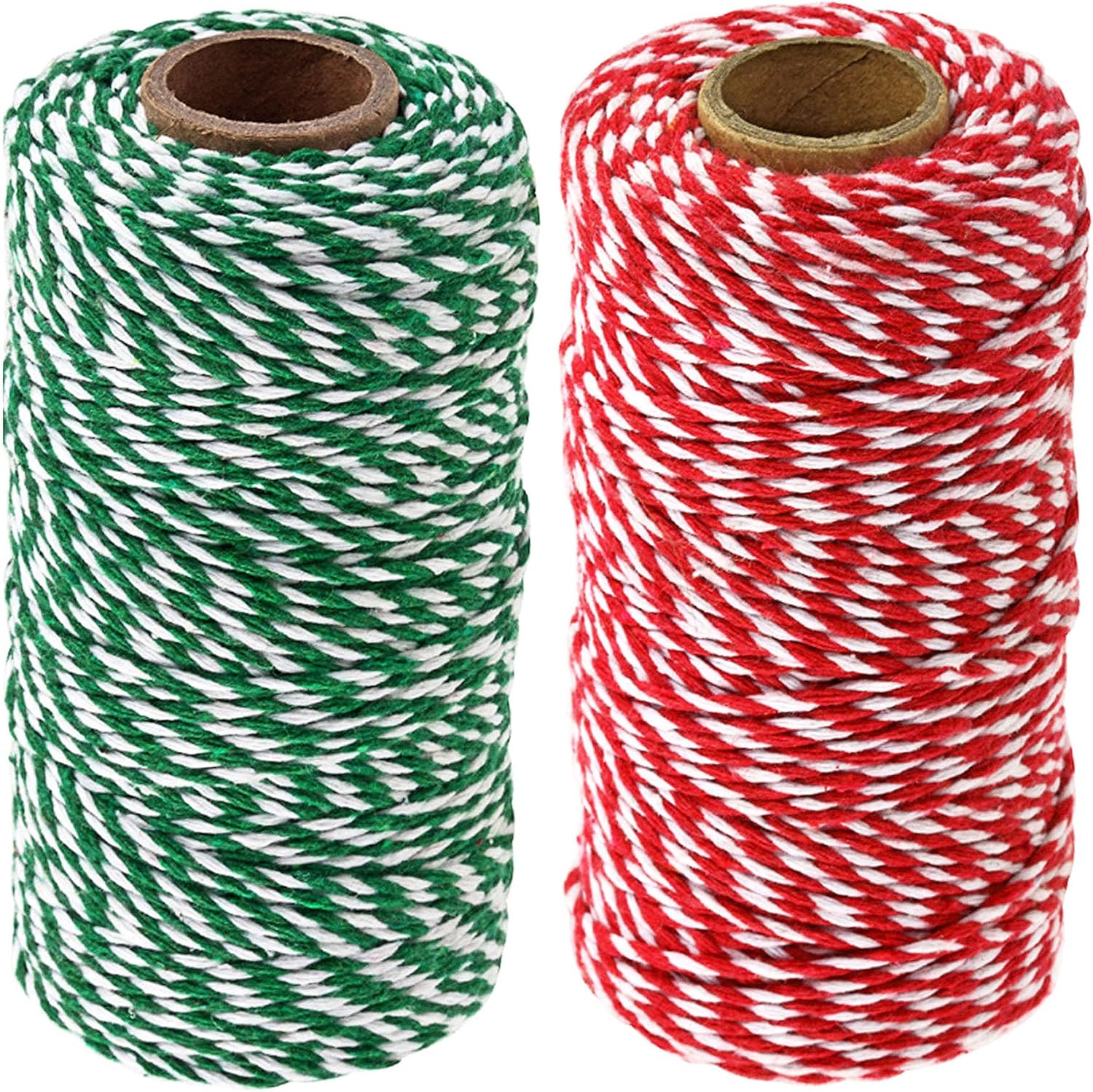 Cotton Twine String, 656 Feet Holiday Bakers Twine String Rope, Christmas Twine Cord for Gift Wrapping, Craft Making (Red Green, 2pcs)