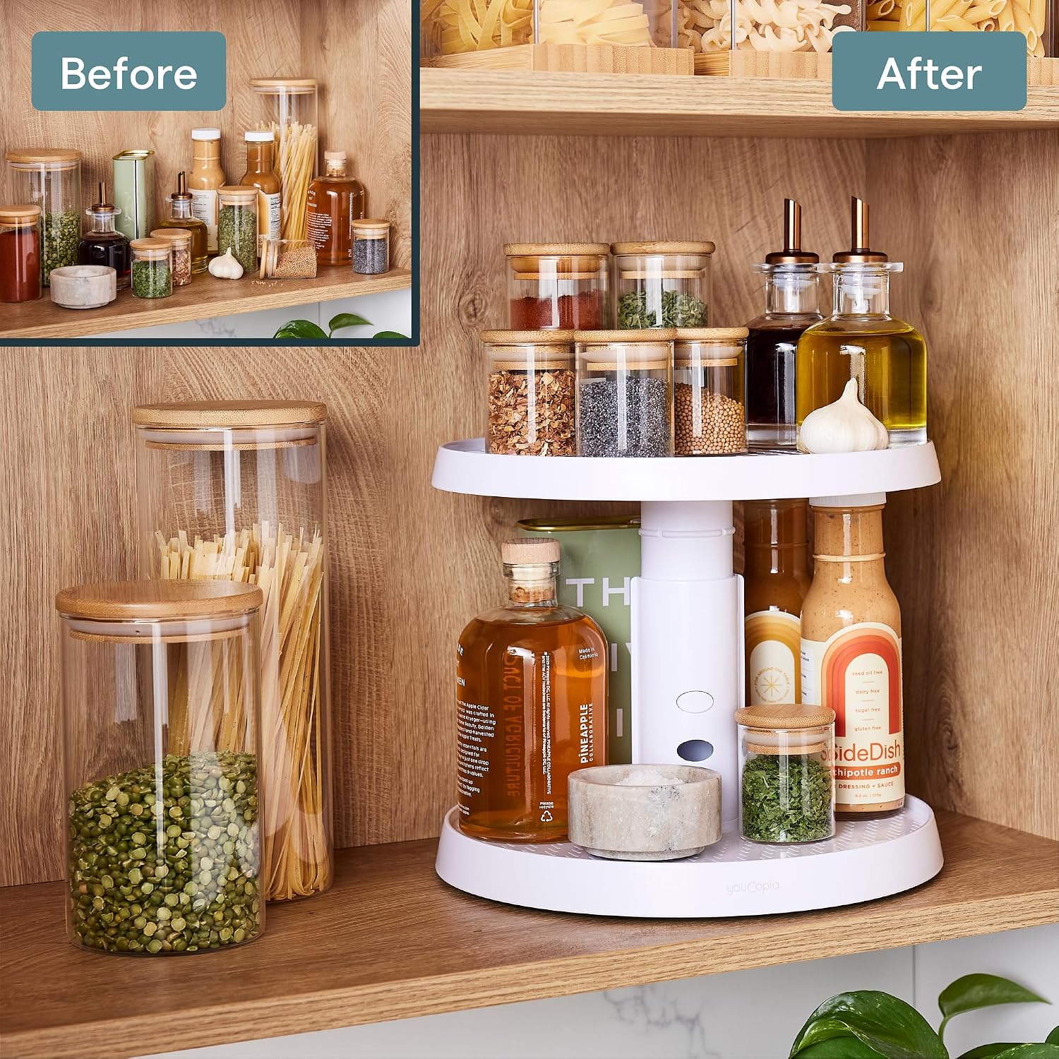 YouCopia SmoothSpin Two-Tier Turntable, Rotating Lazy Susan Organizer