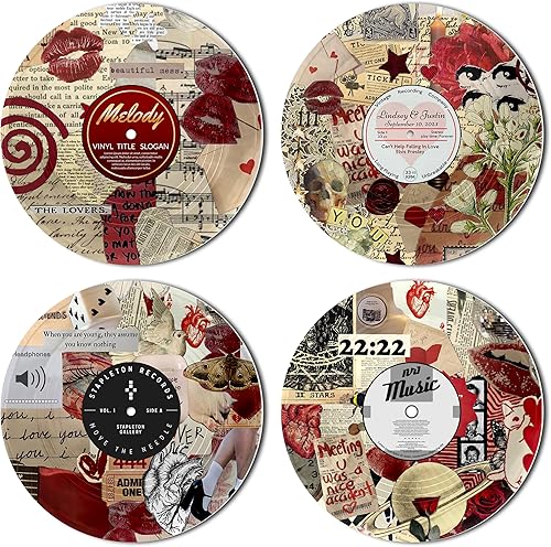 TracyArt Decoración hippie, carteles para estética de habitación, decoraciones Y2K, decoración de discos, 4 piezas de 12 pulgadas