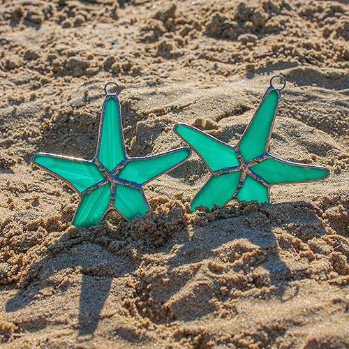 Miniatura 3 de Atrapasoles de estrellas de mar de cristal verde azulado de 3 pulgadas, ideal para decoración del hogar costero, decoración de dormitorio,