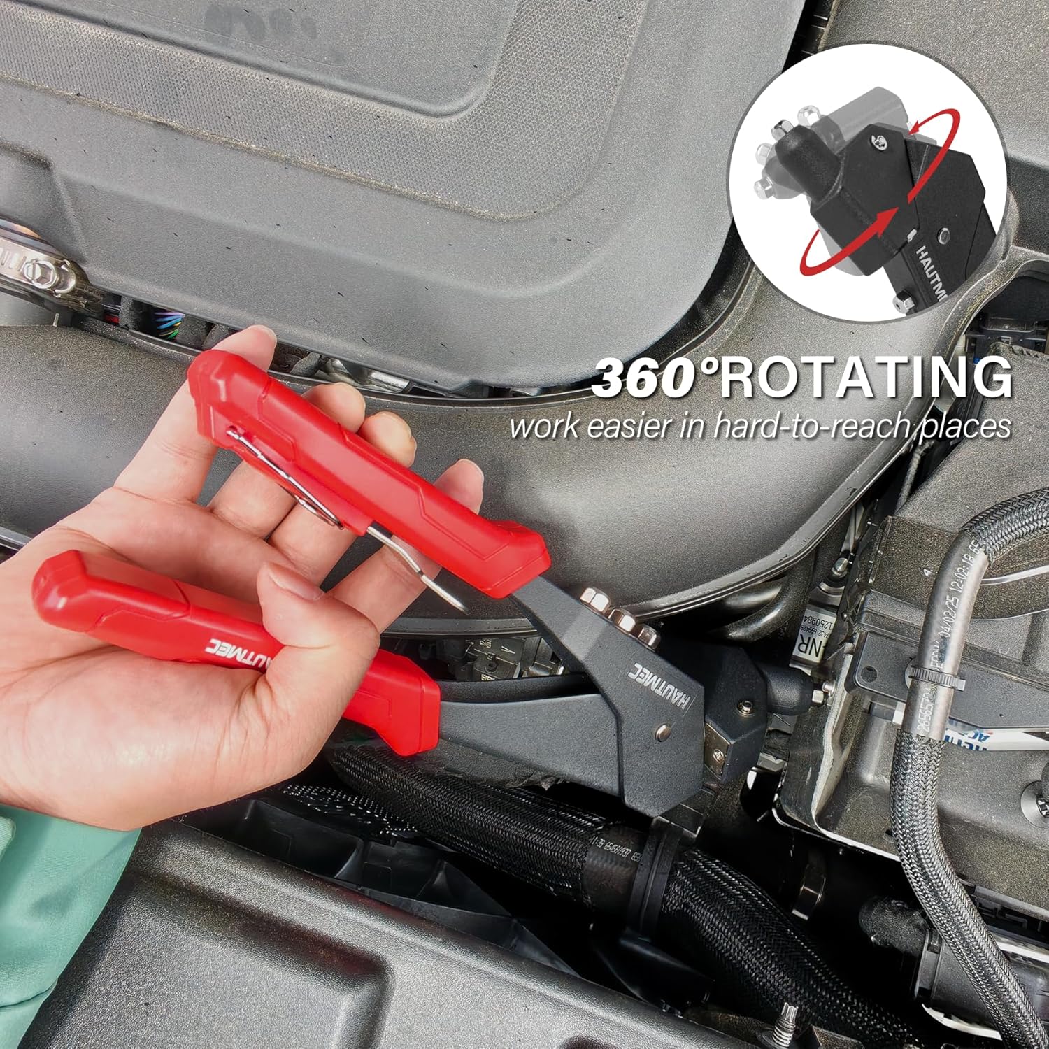 HAUTMEC Pop Rivet Gun Kit with 360° Swivel Head for Tight Spaces, 120 Blind Rivets, Heavy Duty Hand Rivet Tool for Metal, Leather, Plastic, Automotive 25062