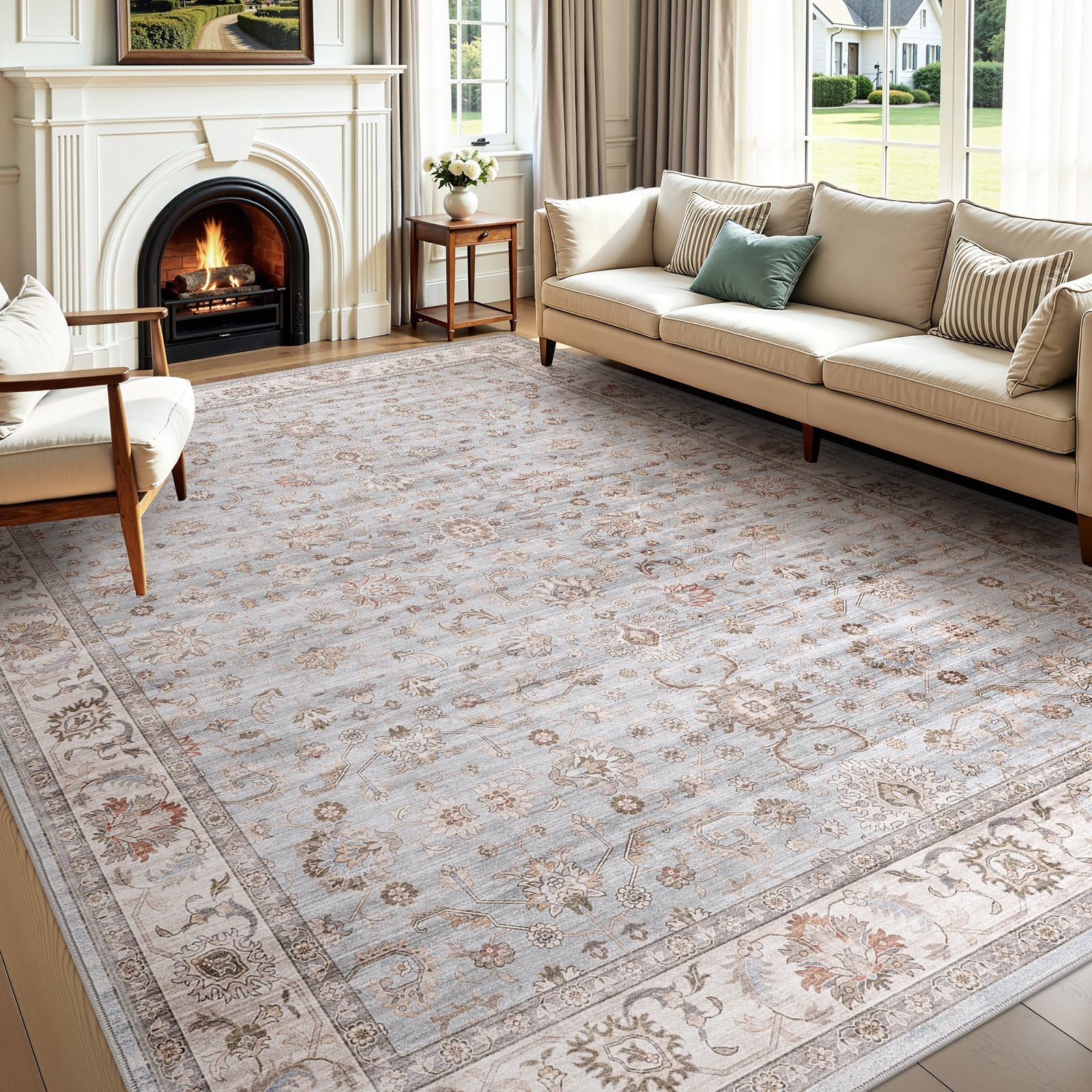 WITSHOCK Vintage Floral 8x10 Washable Rug