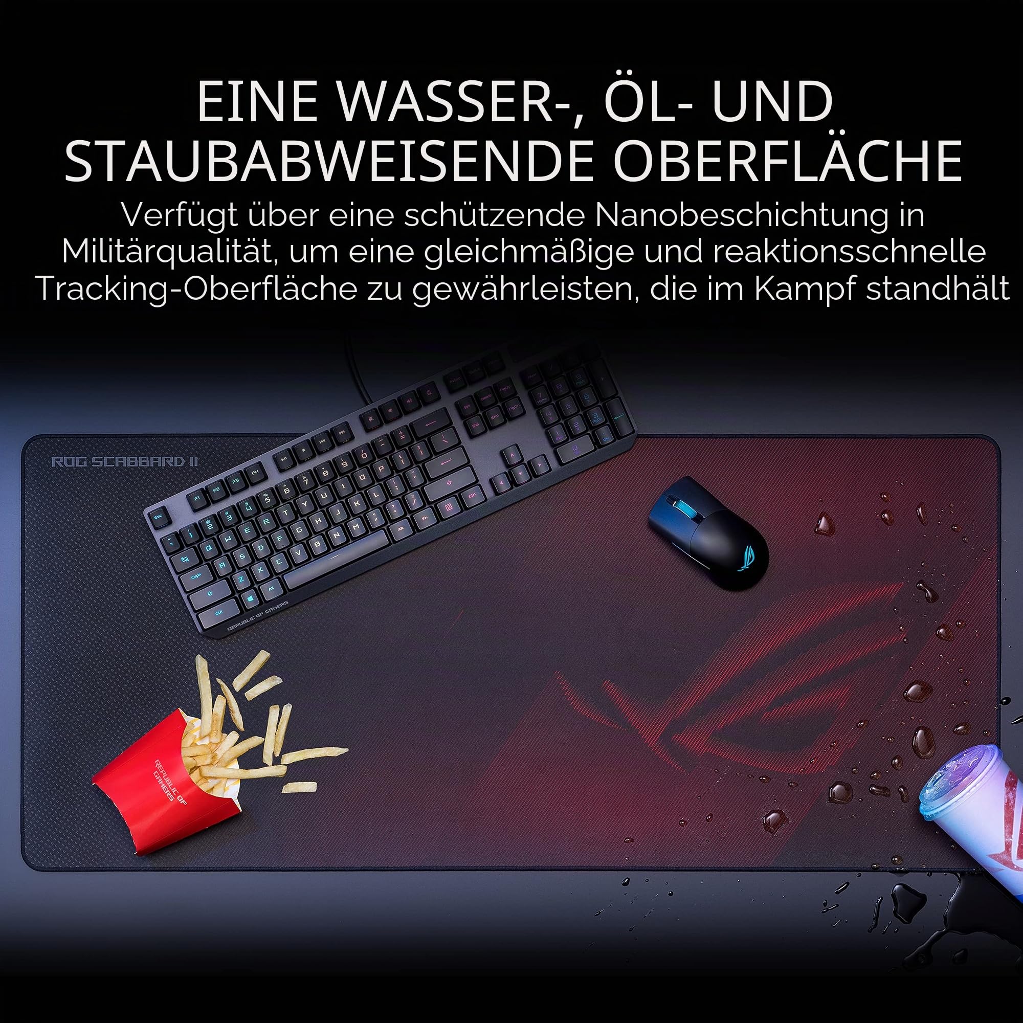 ASUS ROG Scabbard II Gaming-Mauspad | Nanotechnologie Smooth Glide Tracking | Schutzbeschichtung für Wasser, Öl, staubabweisende Oberfläche | Anti-ray Flachnähte Kanten | rutschfeste Gummibasis