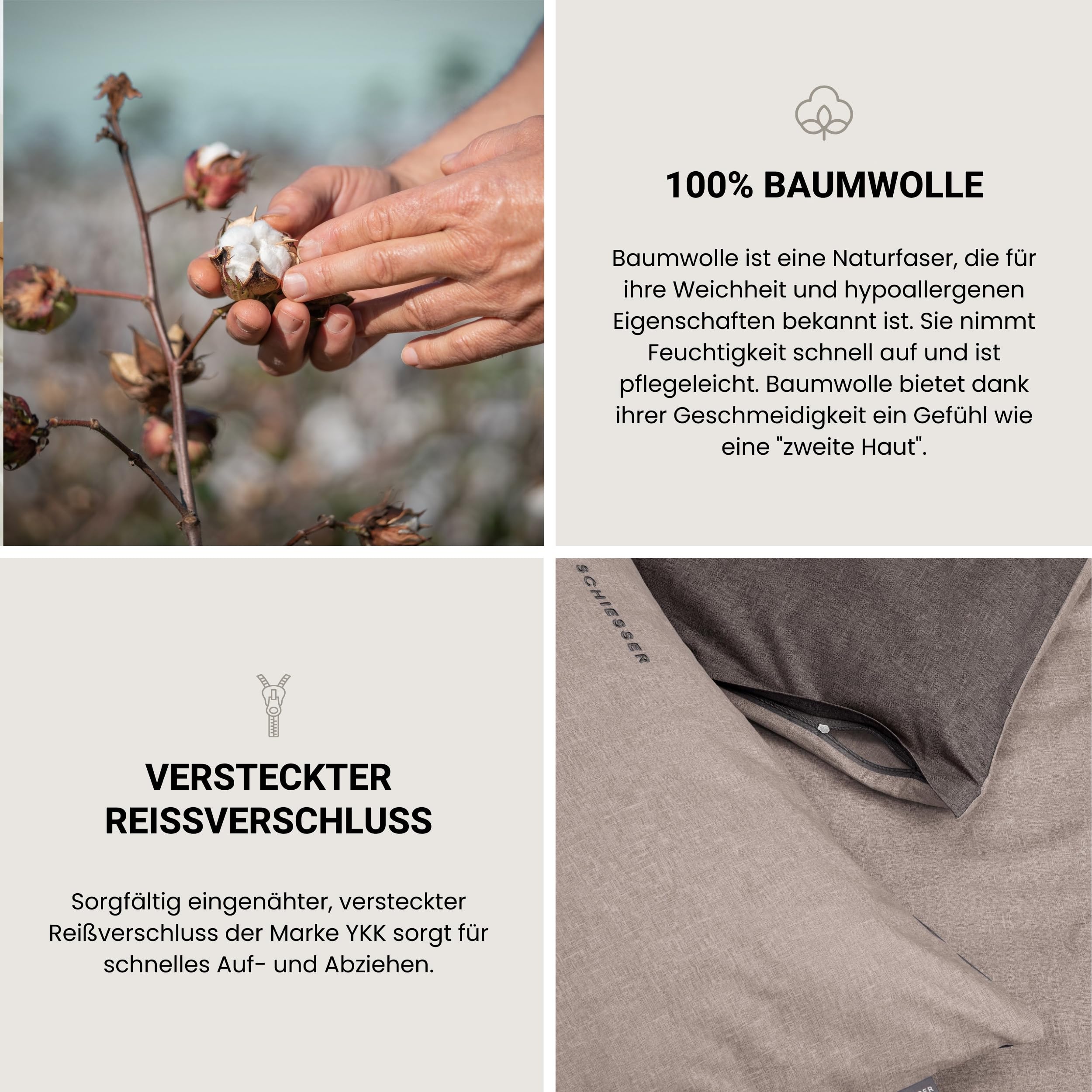 Schiesser Kissenhülle Doubleface im 2er Set | Renforcé | 100% Baumwolle aus nachhaltiger Produktion | 40x80cm | Taupe-Dunkelgrau