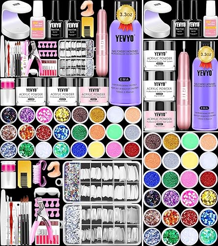 Kit de uñas acrílicas con taladro de uñas y luz UV, kit profesional de uñas acrílicas con todo para principiantes, juego de 24 monómeros de polvo
