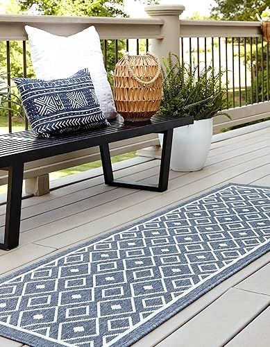 Miniatura 2 de Unique Loom Outdoor Trellis Collection - Alfombra de área Kafes (2 x 6 pies 1 pulgada, azul marinomarfil)