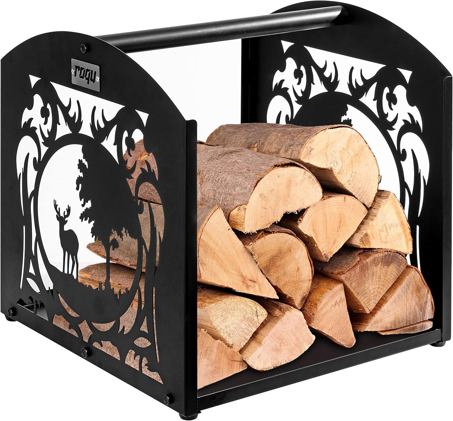 roqu Kaminholzkorb Metall schwarz 39x40x39 cm Holzkorb für Kaminholz
