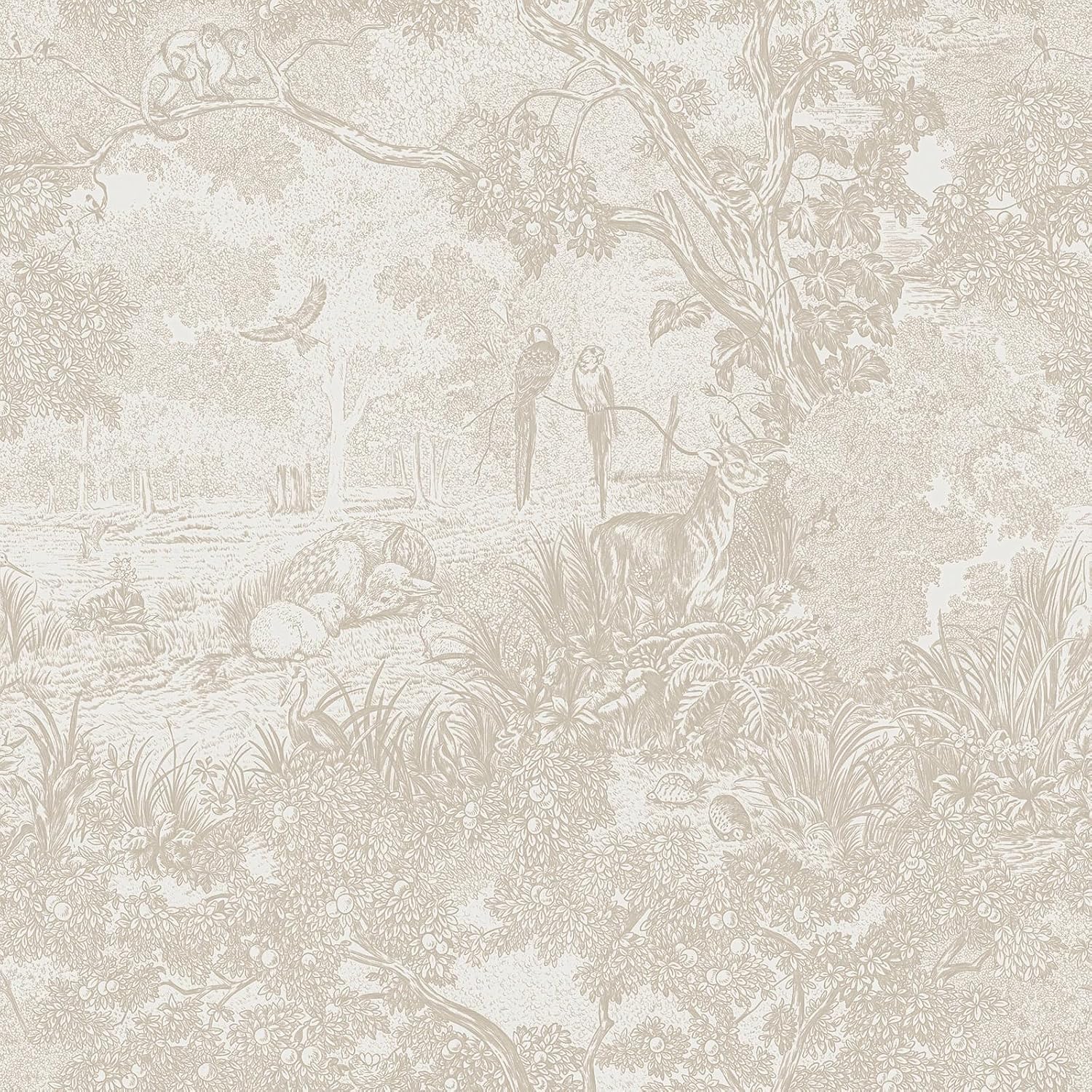 Photo 1 of Heroad Peel and Stick Wallpaper Beige Neutral Vintage Forest Animals Floral Wallpaper Removable Self-Adhesive Contact Paper for Bedroom Living Room Cabinets Decoration Thicken Vinyl 17.3''x787''