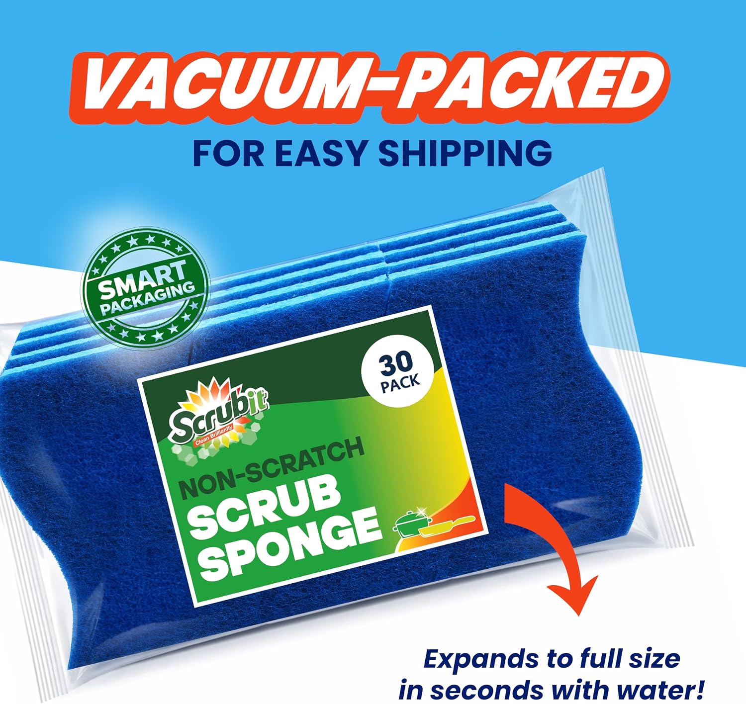 SCRUBIT Sponges for Kitchen and Household Use, Blue Dish Sponge, 30 Pack Kitchen Sponges, Non-Scratch Cleaning Sponges for Dishes