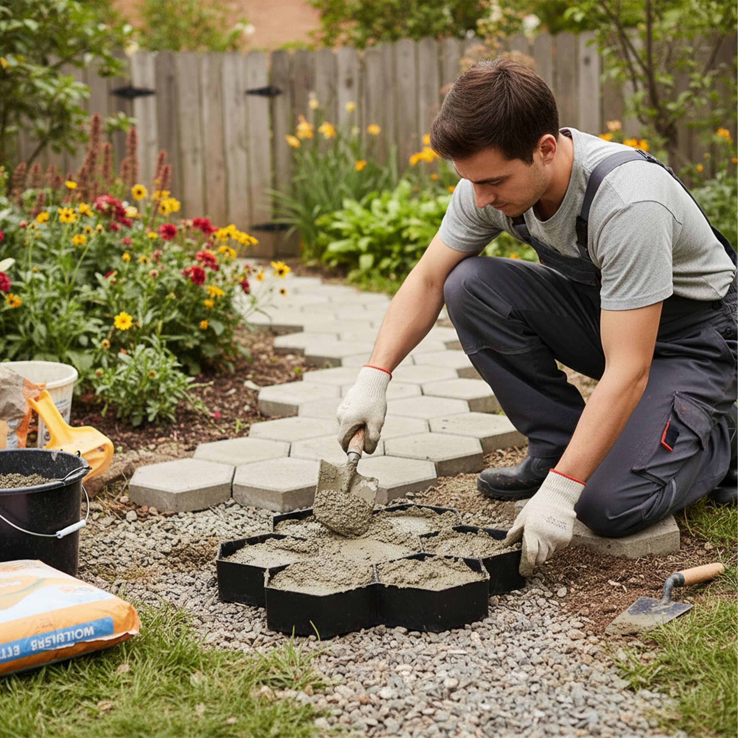 Relaxdays Stampi pavimentazione Alveare, Set 2, 30 x 30 cm, calcestruzzo e Giardino, Nero