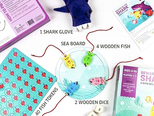 Miniatura 3 de Chalk and Chuckles Beware of The Shark - Divertido juego familiar para niños y niñas de 6 años en adelante, pensamiento rápido, juego de enfoque,