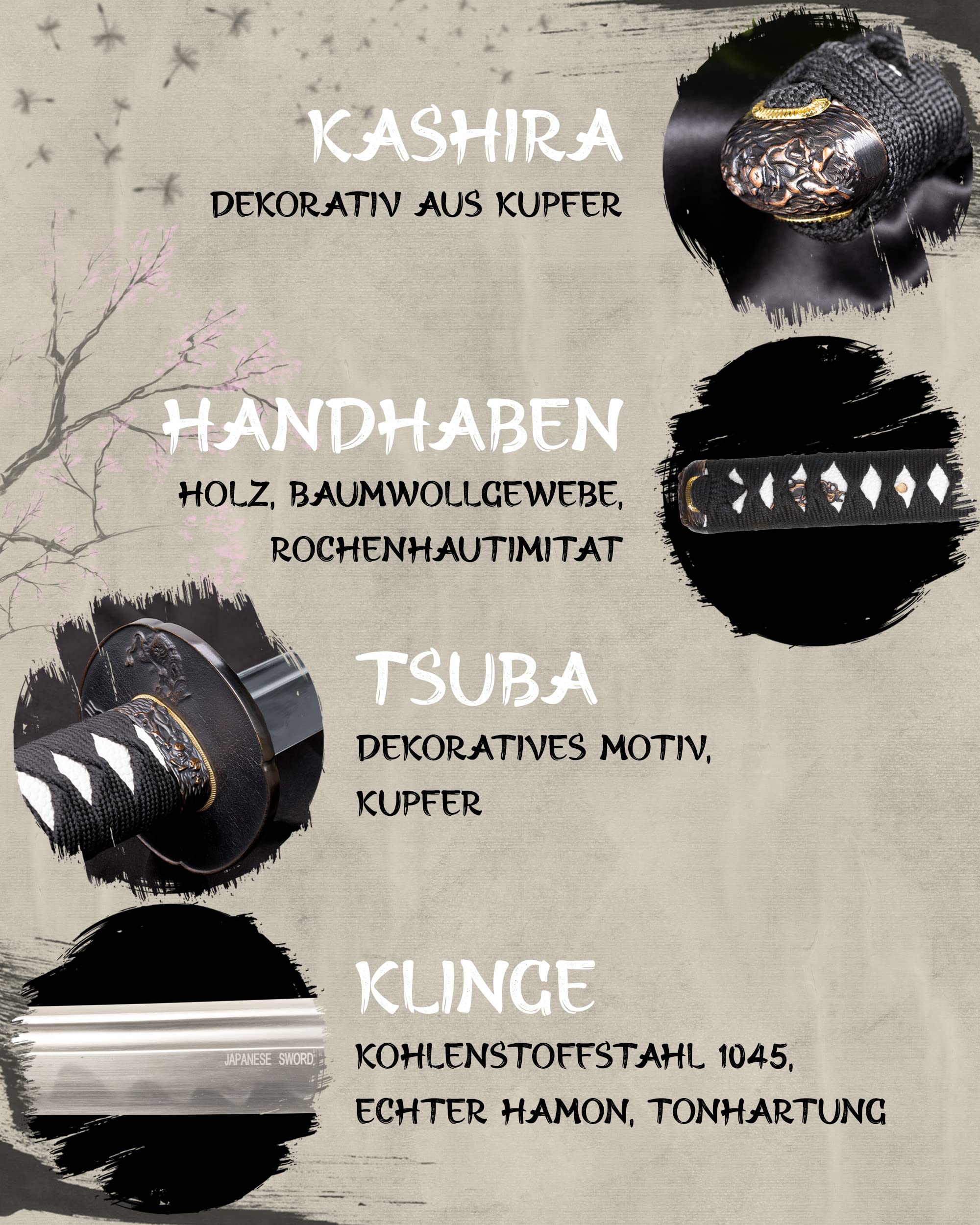 Katana EIN echter Hamon Schwert scharf echt zum Training Metall Stahl 1045 Samurai 100% handgefertigt Nur für Erwachsene - 18 Jahre erforderlich SW-9254