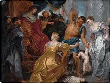 Fine Art Canvas The Judgement of Solomon 1617 Canvas Wall Decor by Artist Peter Paul Rubens for Living Room, Bedroom, Bathroom, Kitchen, Office, Bar, Dining & Guest Room - Ready to Hang - 28 in x 21 in
