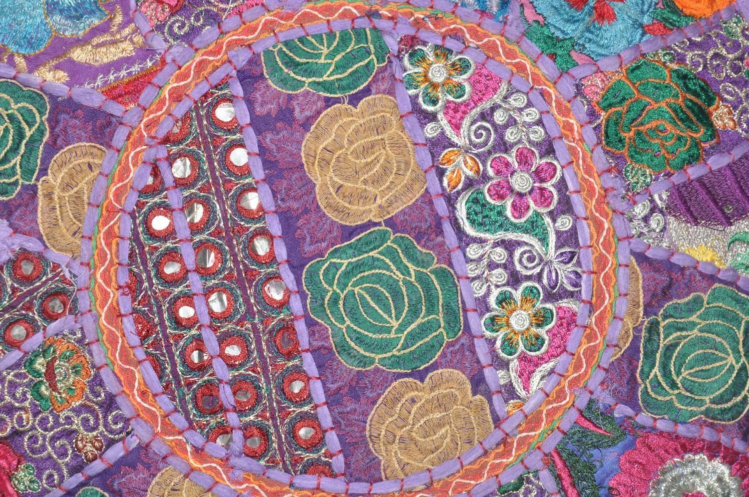 Sophia-Art Indian Embroidered Patchwork Cover Indian Decorative Pouf Indian Comfortable Floor Cotton Cushion Ottoman Pouf,Indian Designs Ethnic Patchwork Pouf (Purple, 14"x22") 2