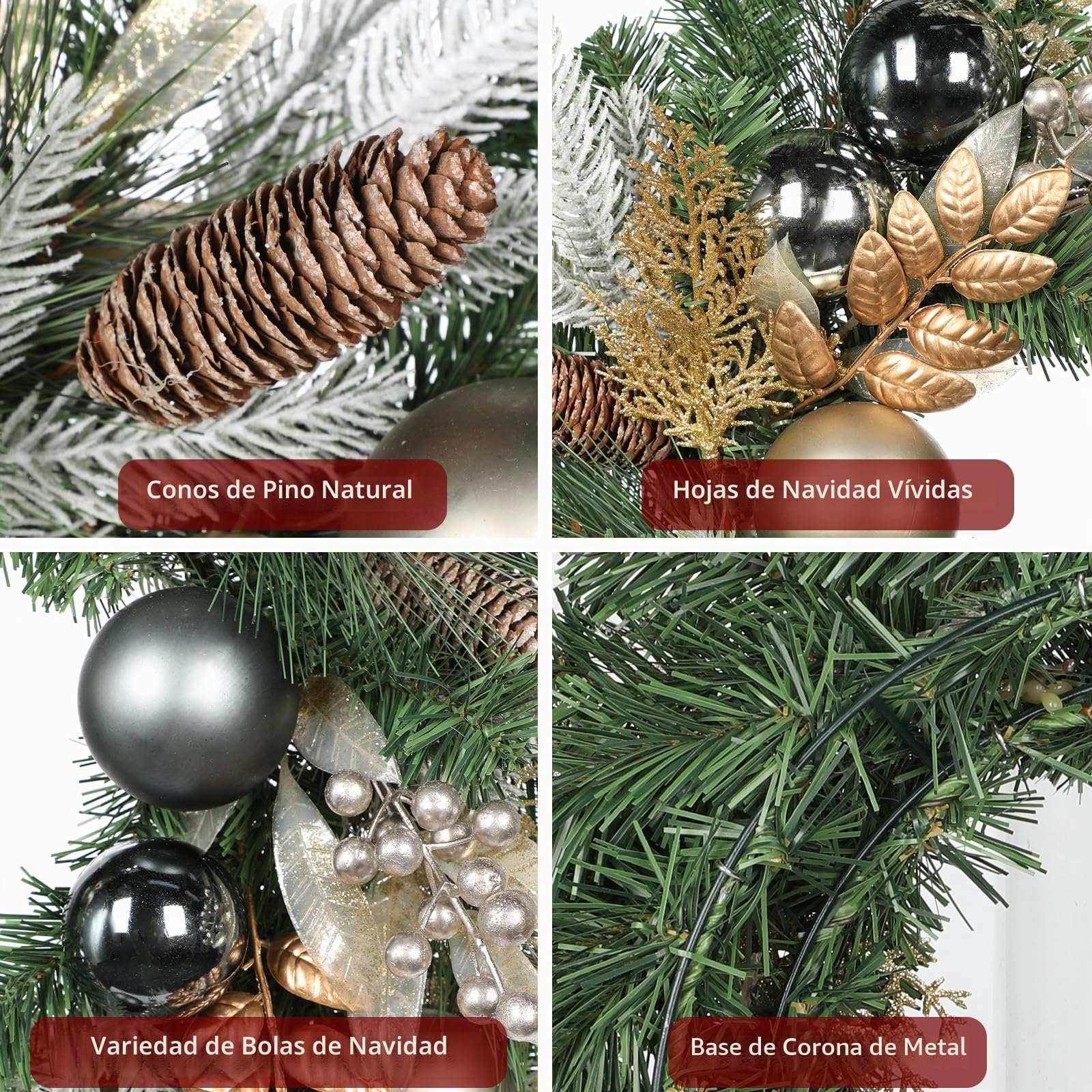 Hollyone Corona de Navidad de 61 cm, artificial, neutral, redonda, ocasión navideña