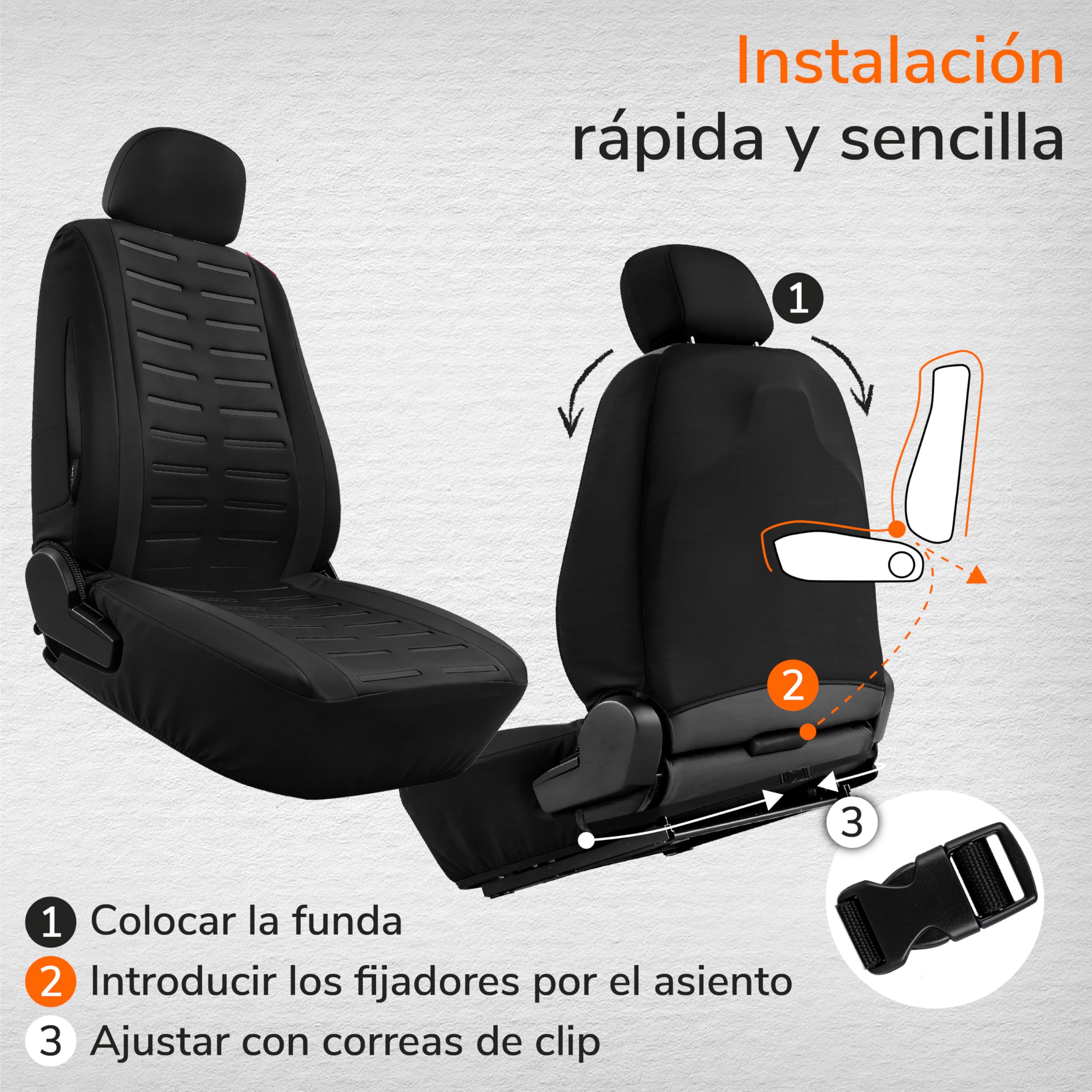 Upgrade4cars Fundas para Asientos Delanteros Set Versión 2026 | Fundas Protectores Universales en Negro para Conductor y Acompañante | Accesorios Coches Interior Decoración