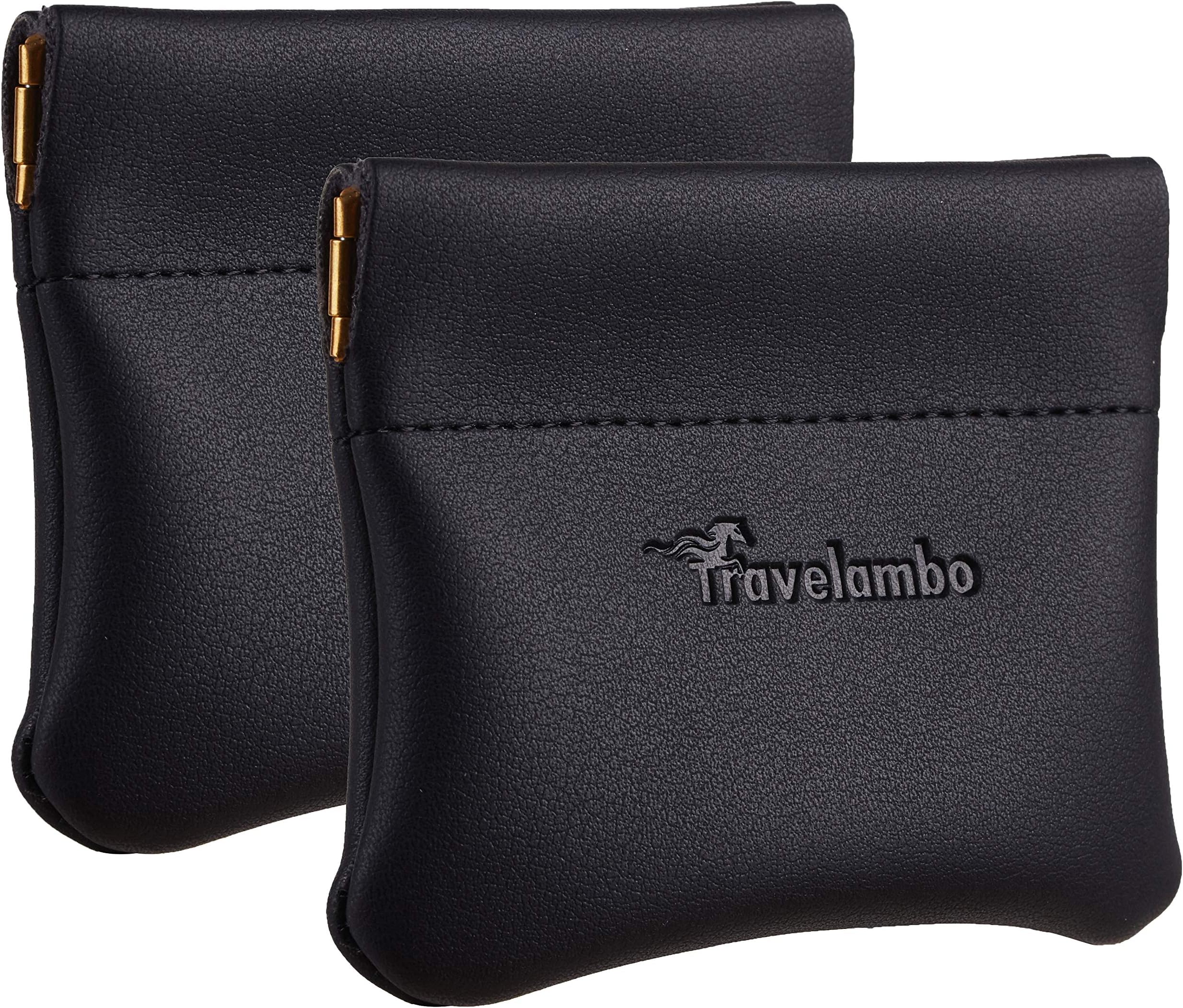 Leather Squeeze Coin Purse Pouch Change Holder For Men & Women 2 pcs set, Black, One Size