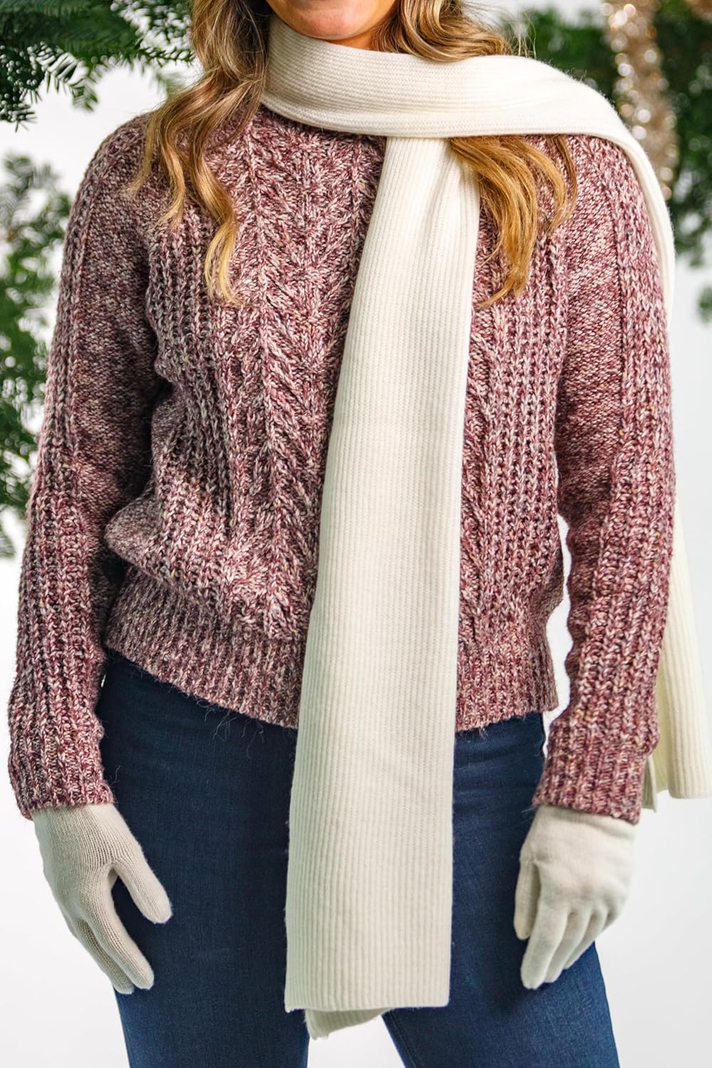 Fishers Finery Women's 100% Cashmere Ribbed Knit Winter Scarf | Black Label Box - Image 2