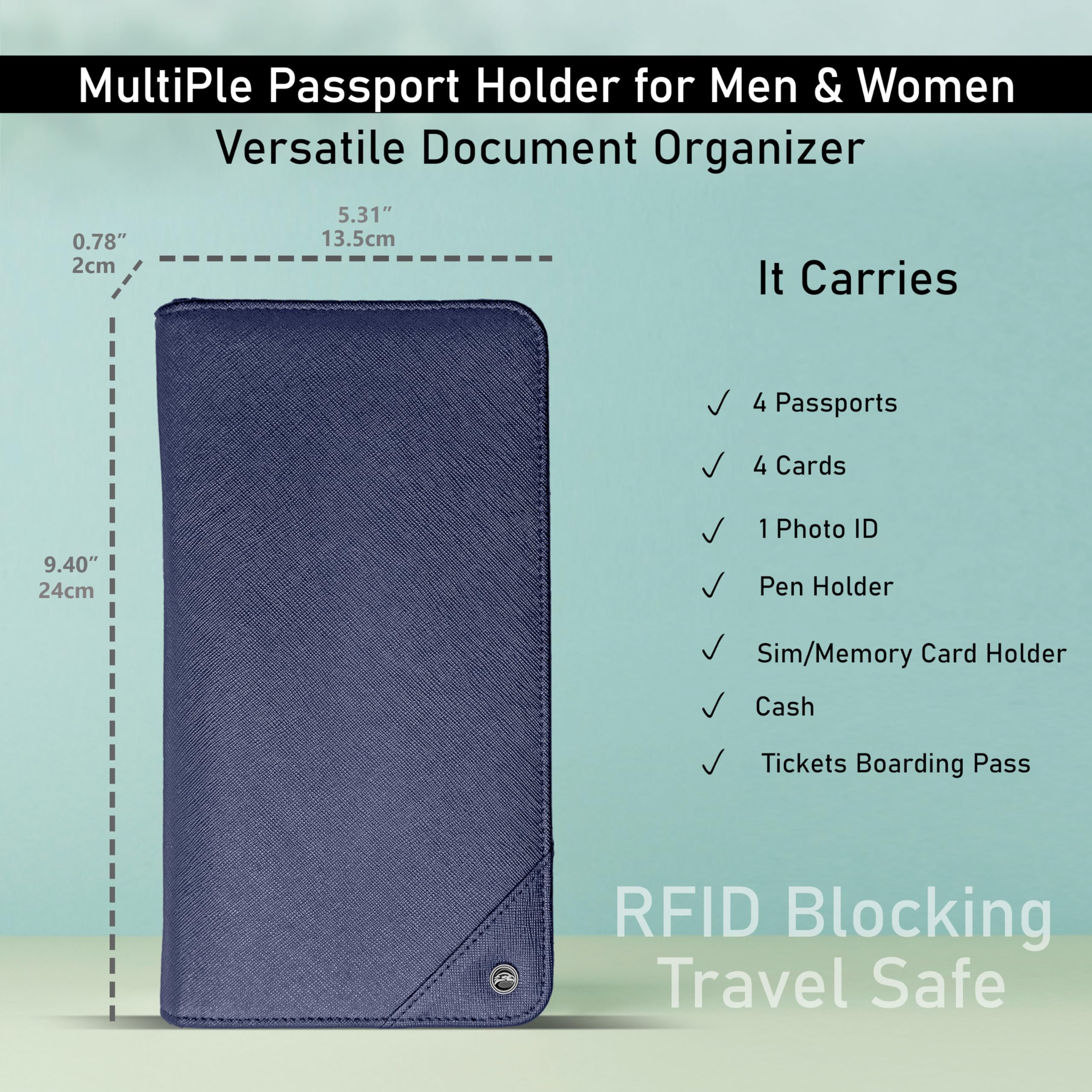 Reisepasshülle für 4 Familien, RFID-Blockierung, Dokumenten-Organizer, Essentials Flugzeug, Zubehör, Hülle für Damen und Herren, Blau, Familienpass-Etui