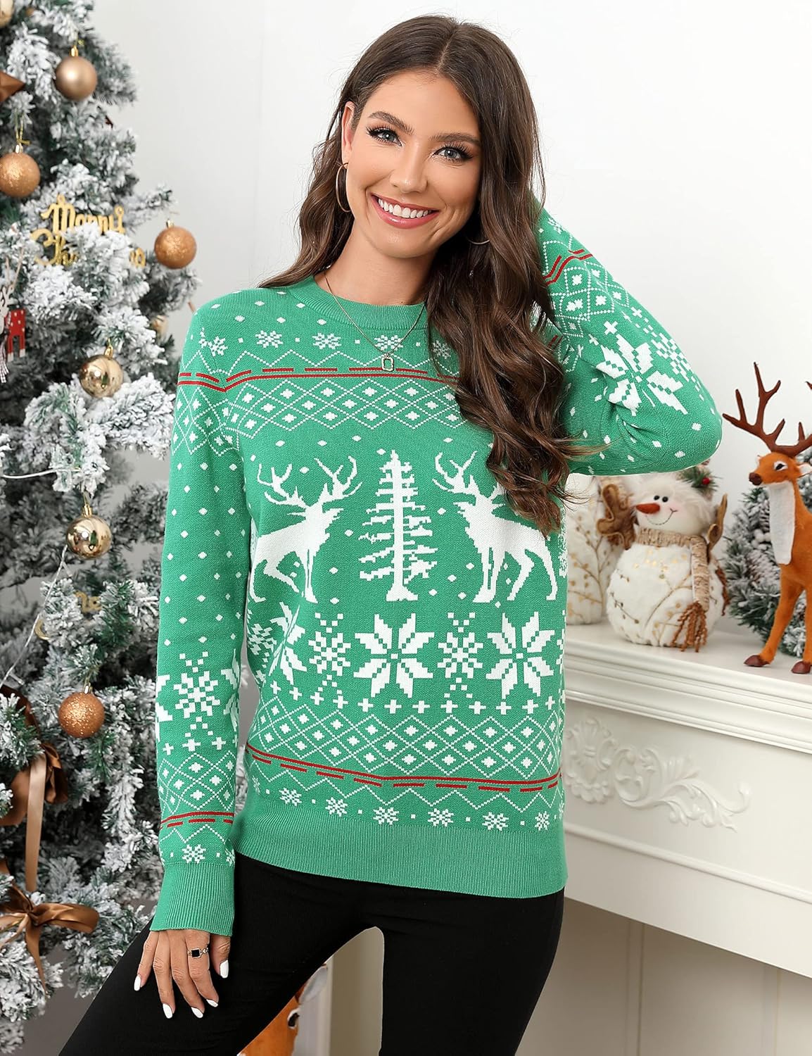 KOJOOIN Ugly Christmas Sweater for Women funny Xmas Sweatshirt Reindeer Snowflake Snowman Sweaters Funny Holiday Sweaters - Image 2