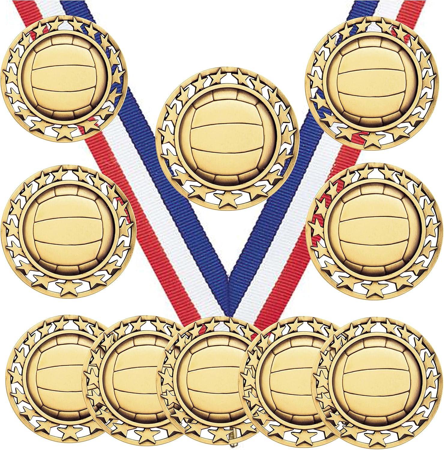 10 Pack of Volleyball Gold Medals Trophy Award with Neck Ribbons SM