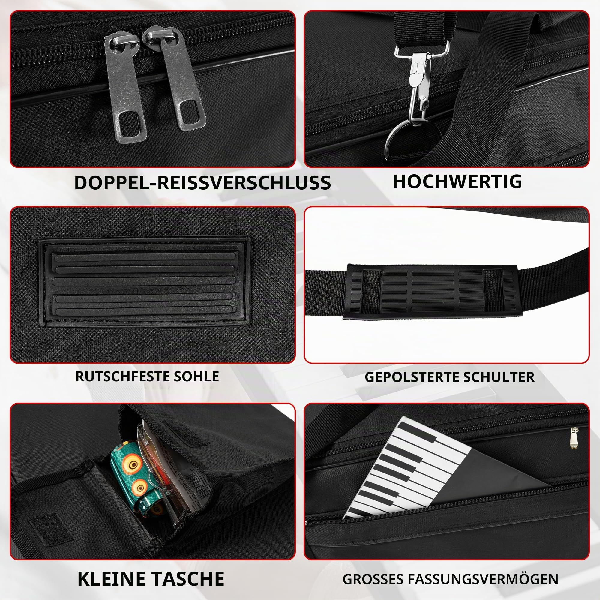 AKOZLIN Tragbare Tastatur-Tasche, 88 Tasten, 137,4 x 17 x 33,5 cm | Gepolstert, Elektrische Klaviertastatur, Gigbag