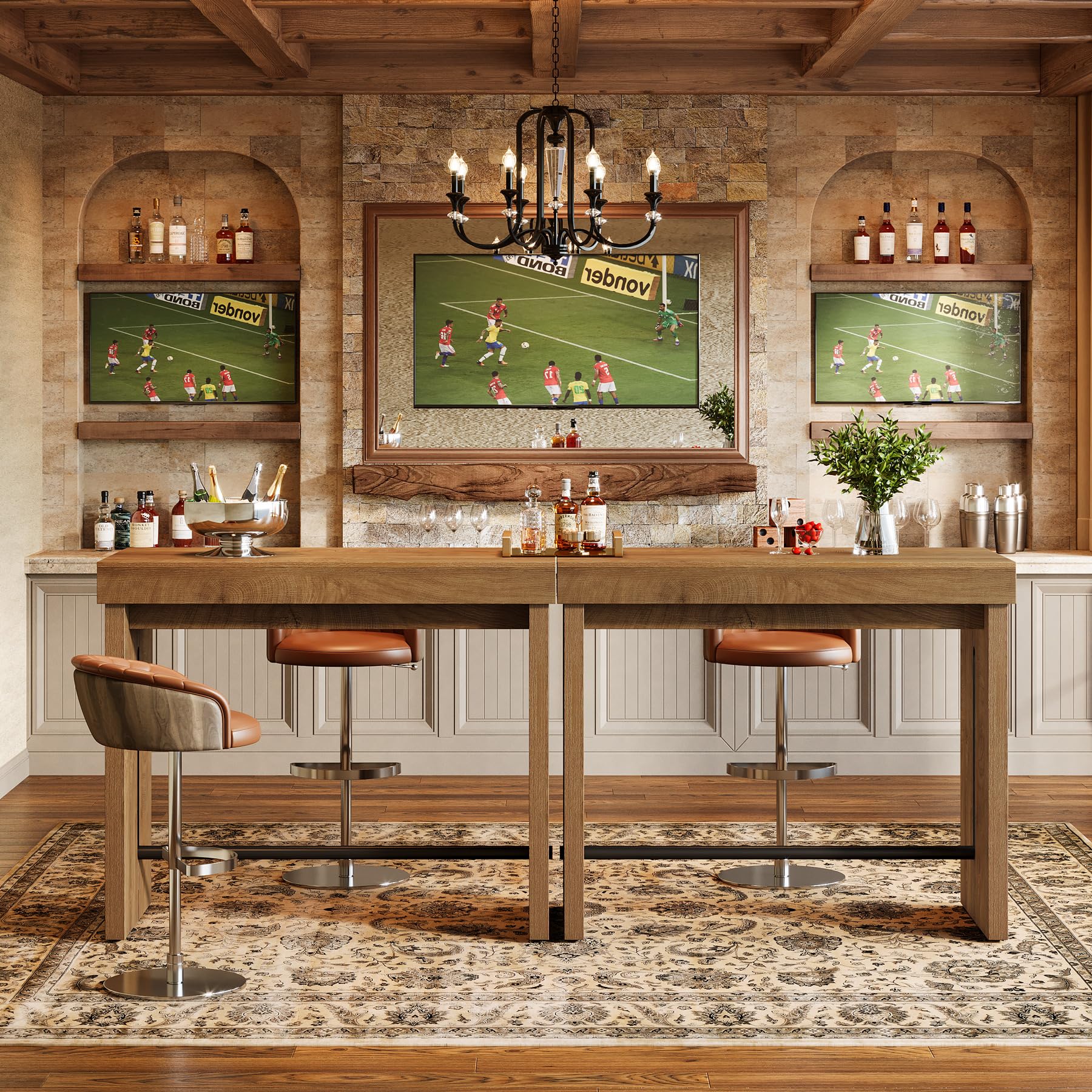 Tribesigns Table de Bar en Bois, 105 x 50 x 95 cm Tables Bar Haute avec Repose-Pieds en métal, Table de Cuisine Multifonction, Meuble de Bar et Bistro pour Cuisine, Salle à Manger et Salon Domestique