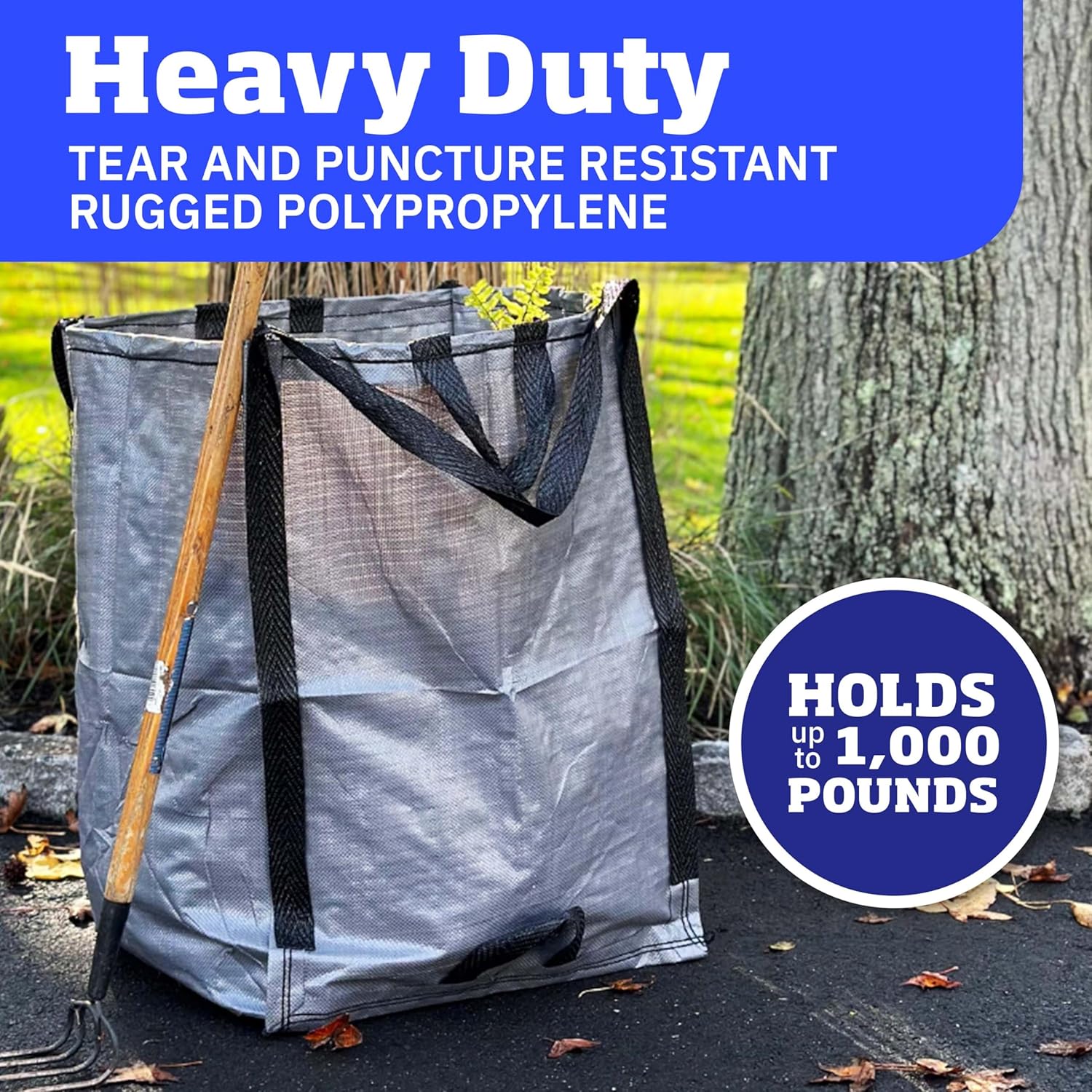 DURASACK Heavy Duty Home and Yard Bags 48-Gallon Reusable Self-Standing Lawn and Leaf Bags Garbage Can with Reinforced Handles, Gray, 3 Pack