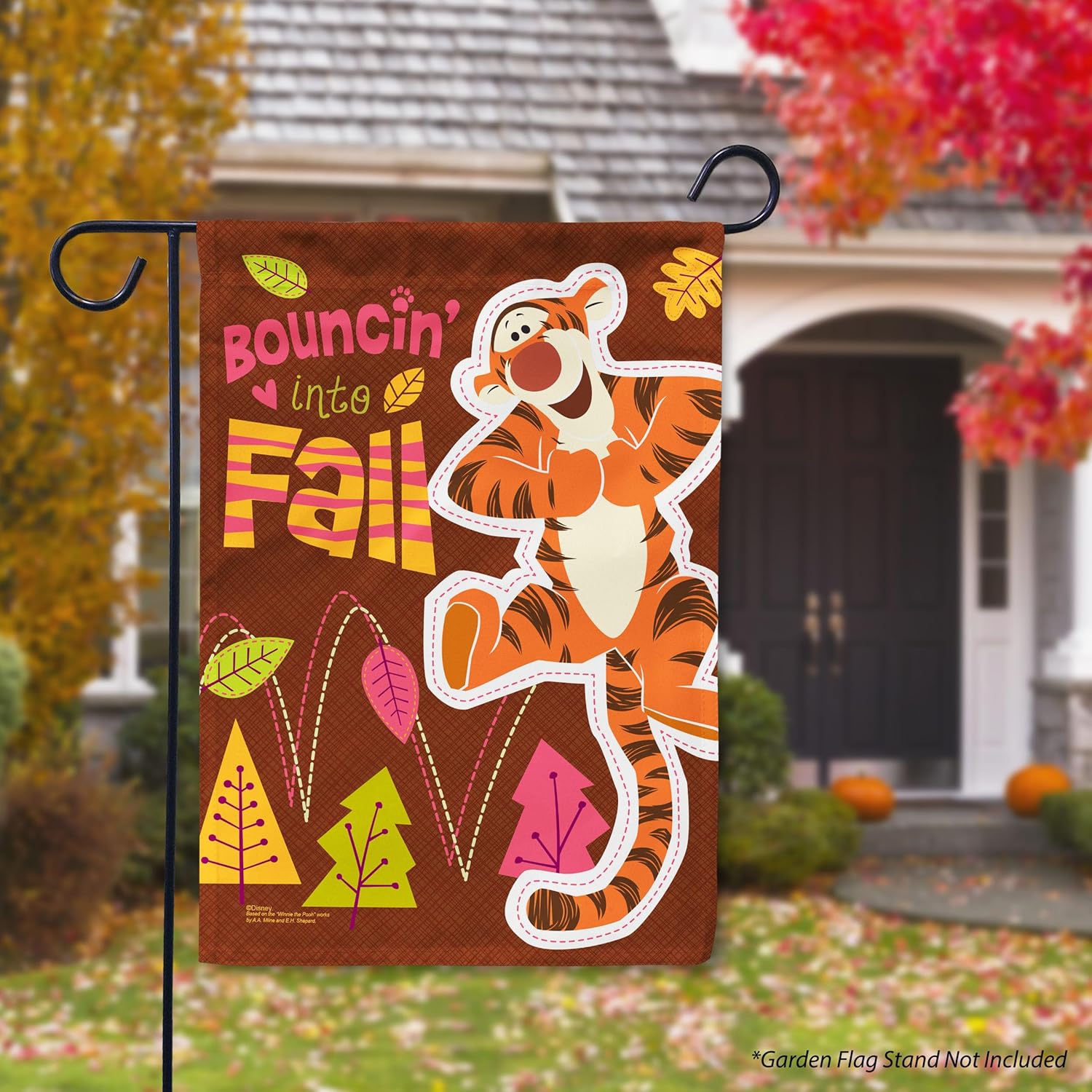 Flagology, Disney Bouncin' into Fall Tigger – Garden Flag 12" x 18", Outdoor Flag, Exclusive Premium Fabric, Officially Licensed Disney, Fall, Autumn