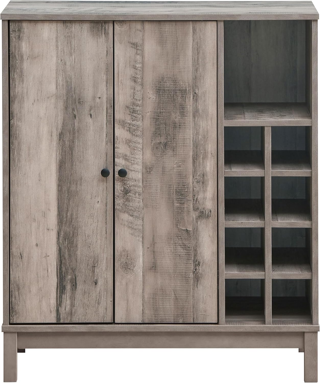 Coaster Home Furnishings - Cheyenne - Wood - 2-Door Farmhouse Wine Cabinet with Eight Bottle Wine Storage, Open Shelves - Home Bar and Dining Room - 32-Inch - Weathered Acacia - 183600