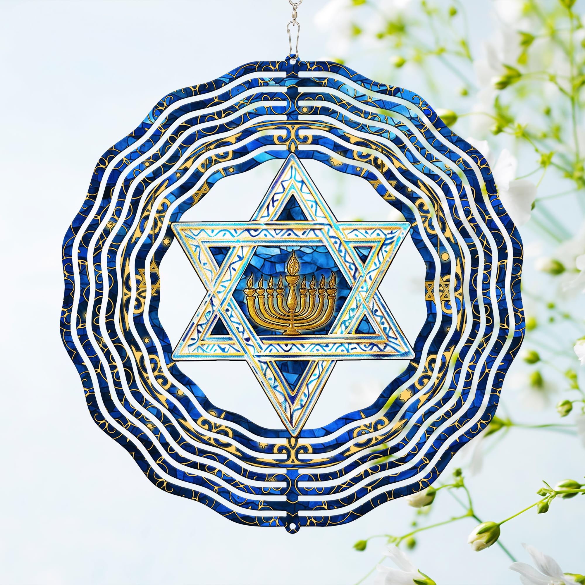 FLAGWIX Star of David Hanukkah Wind Spinner, 12 in Stainless Steel