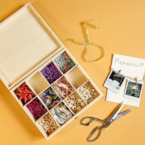 Miniatura 4 de Creative Deco Caja de té de madera sin pintar  12 compartimentos  11.41 x 9.84 x 2.95 pulgadas  Madera natural  Bolsa organizadora de lujo