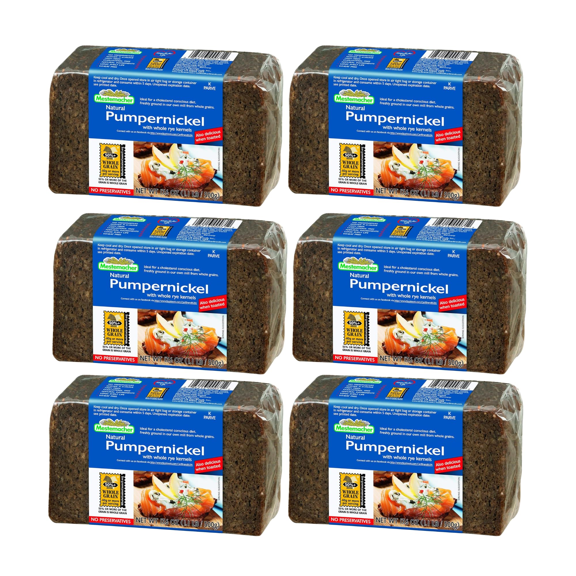 Mestemacher Pumpernickel Bread, 17.6 Oz – Authentic German Whole Rye Pumpernickel Bread, Dense European Bread, High Fiber, Non-GMO, Ready to Eat, Long