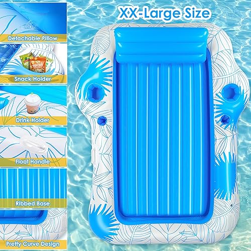 Miniatura 2 de Inflatable Pool Lounger Float for Adults - JIANYHW X-Large Beach Sun Tan Tub Pool Lounge Raft Sunbathing Pool Floaties with 2 FoodDrink Holder, Blow