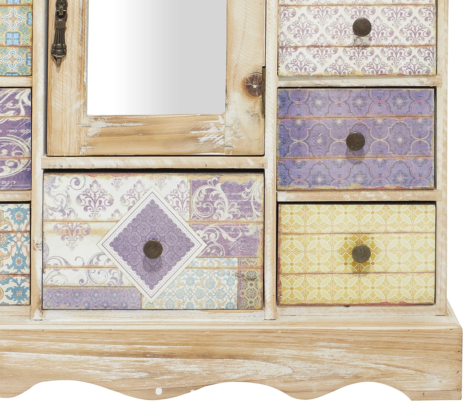 Deco 79 56700 Lattice Pattern Designed Wooden Jewelry Chest, 16" x 18", Lightbrown/Multi-Color : Home & Kitchen