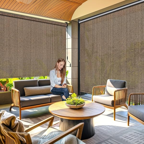 LIFERUN Toldo vertical de 240 x 180 cm, toldo vertical, HDPE para pérgola de terraza, toldo de balcón, tubo de aluminio con manivela inalámbrica, para balcón, terraza, jardín, porche, 1 unidad - 4