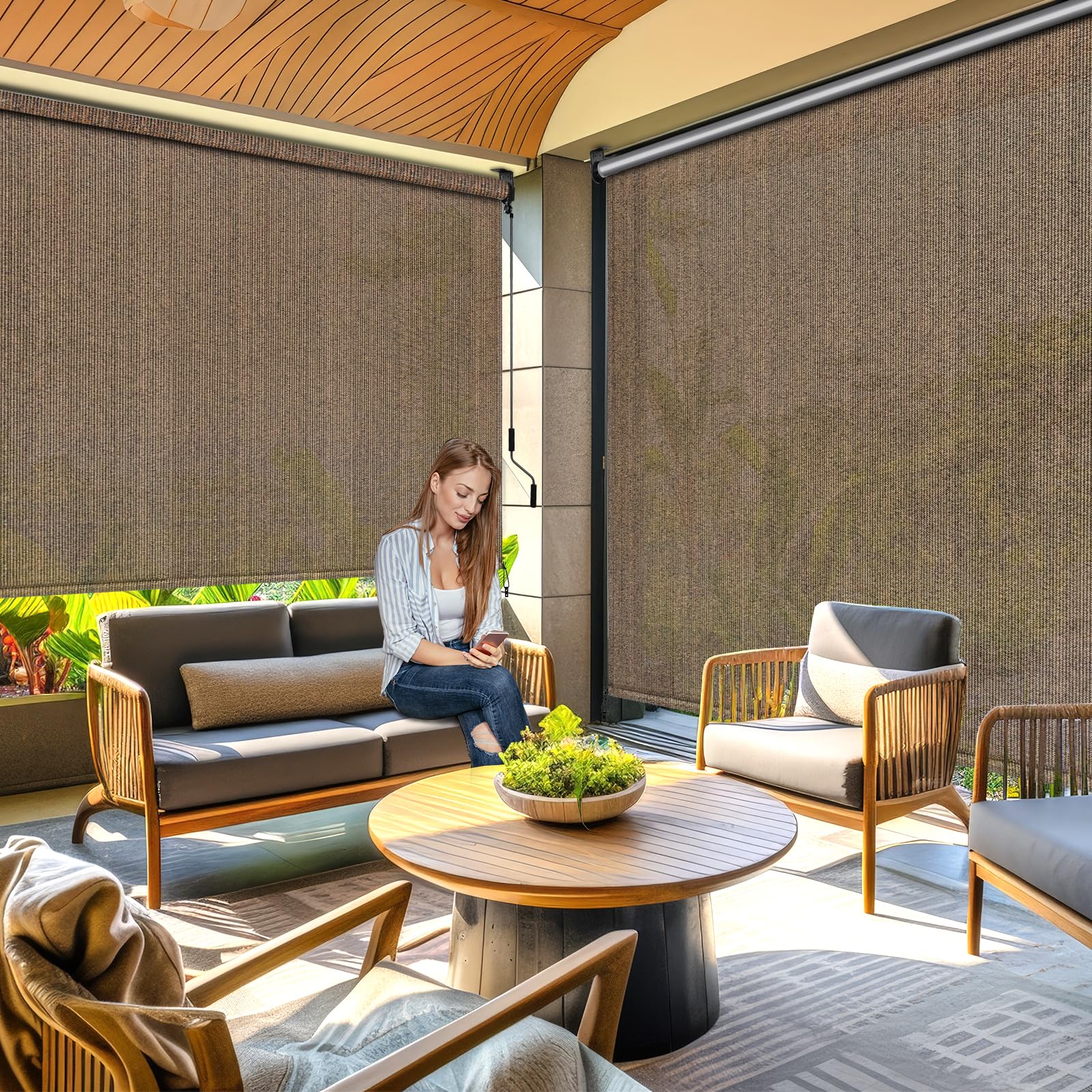LIFERUN Auvent vertical 120x180 cm,Store Vertical,Toile d'ombrage HDPE pour pergola de terrasse,Auvent de balcon,Tube en aluminium avec commande à manivelle sans fil,pour balcon,Terrasse,Jardin, 1 PCS