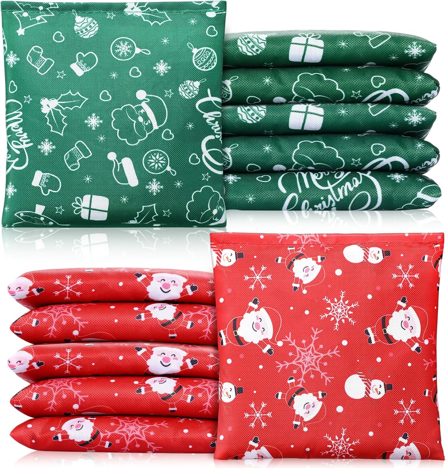 Arrowbash 12 Pcs Christmas Bean Bags for Tossing 5 x 5 Inch Santa Claus Snowflake Bean Bags Cornhole Game Bag for Christmas Winter Cornhole Party Game Supplies