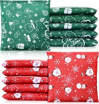 Arrowbash 12 Pcs Christmas Bean Bags for Tossing 5 x 5 Inch Santa Claus Snowflake Bean Bags Cornhole Game Bag for Christmas Winter Cornhole Party Game Supplies